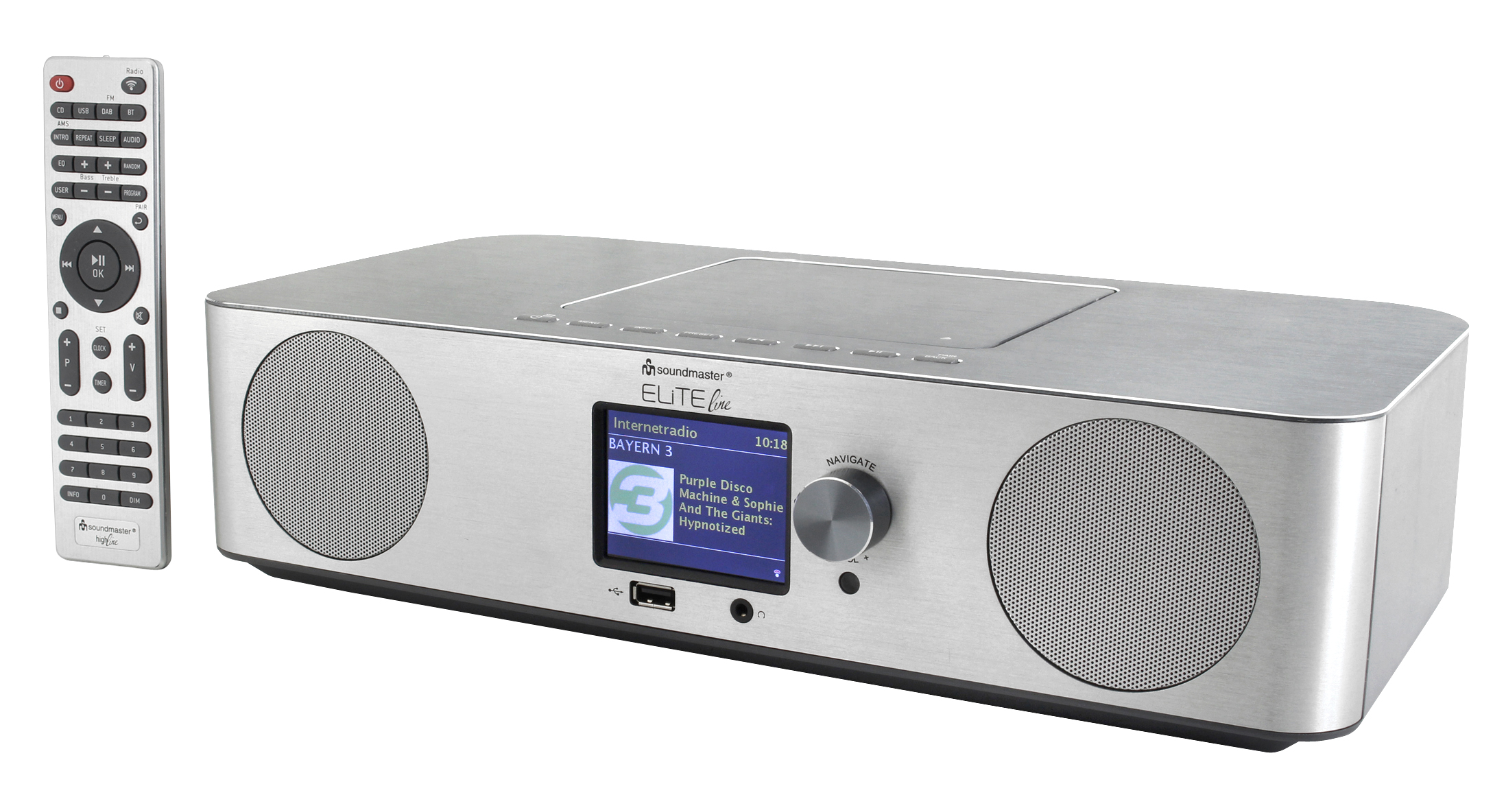 Stereo music centre with WLAN-internet/DAB+/FM-radio, CD/MP3, USB, Bluetooth®, APP control