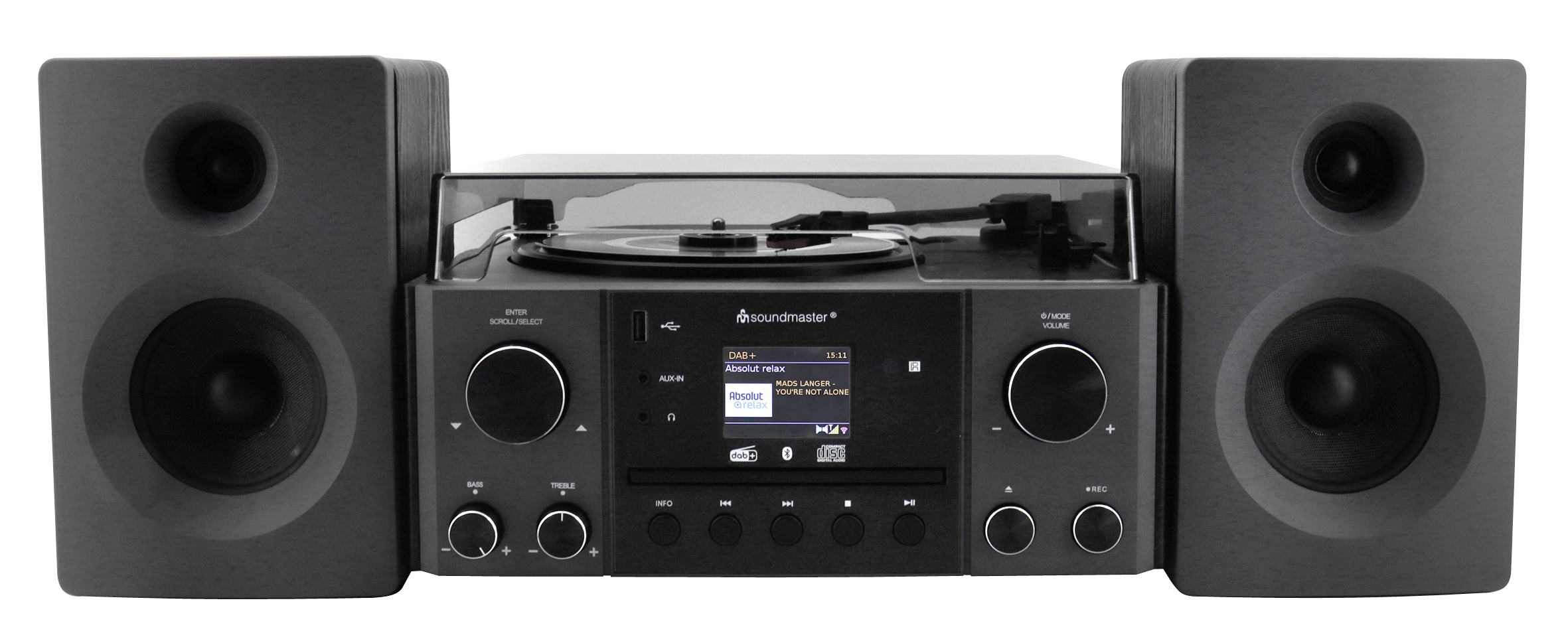 Stereo music centre with DAB+/FM radio, CD/MP3, turntable, USB, Bluetooth®, encoding