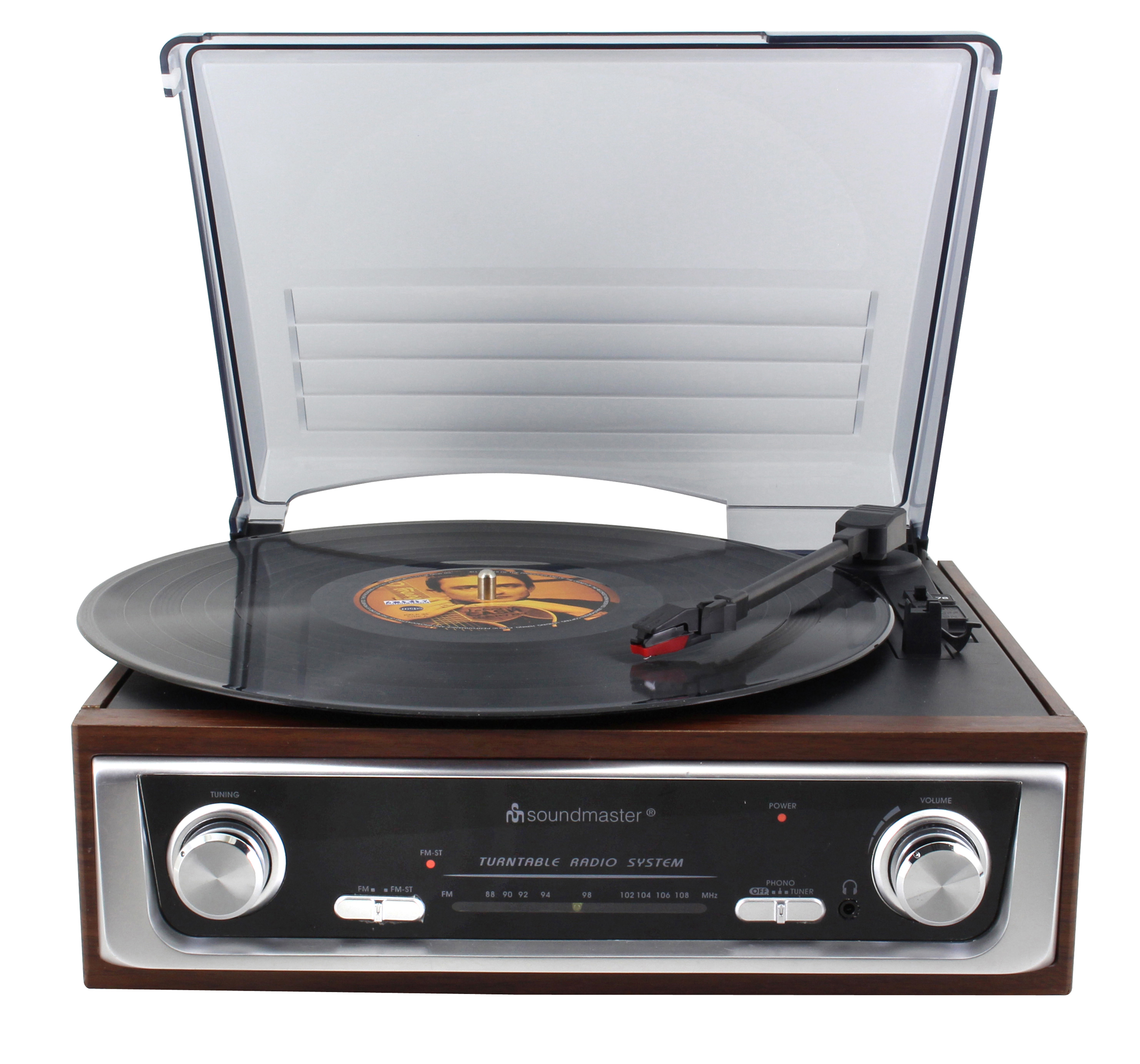 Turntable with FM stereo radio, built-in speakers