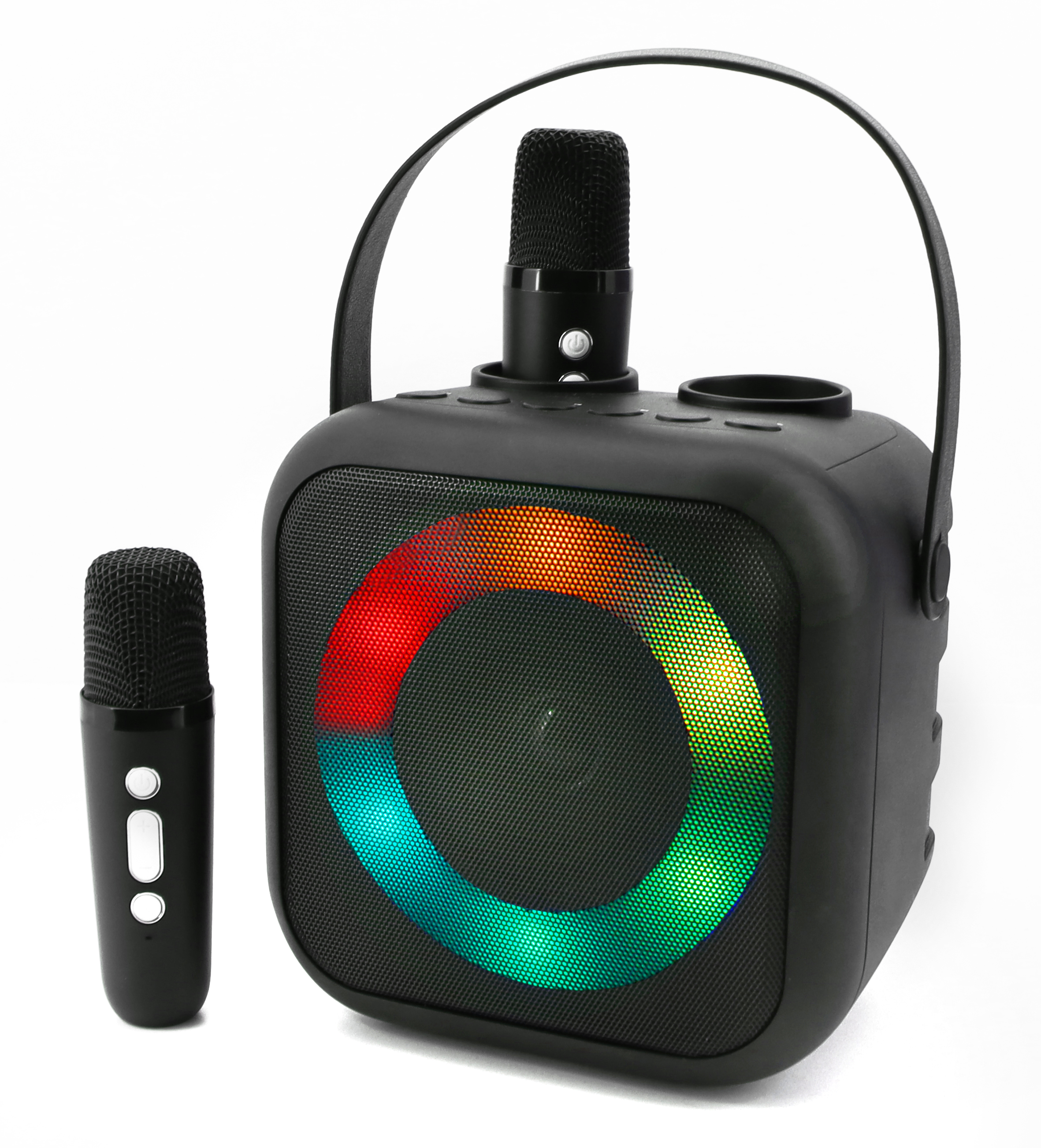 Portable Bluetooth® karaoke system with 2 Bluetooth® microphones & voice changer