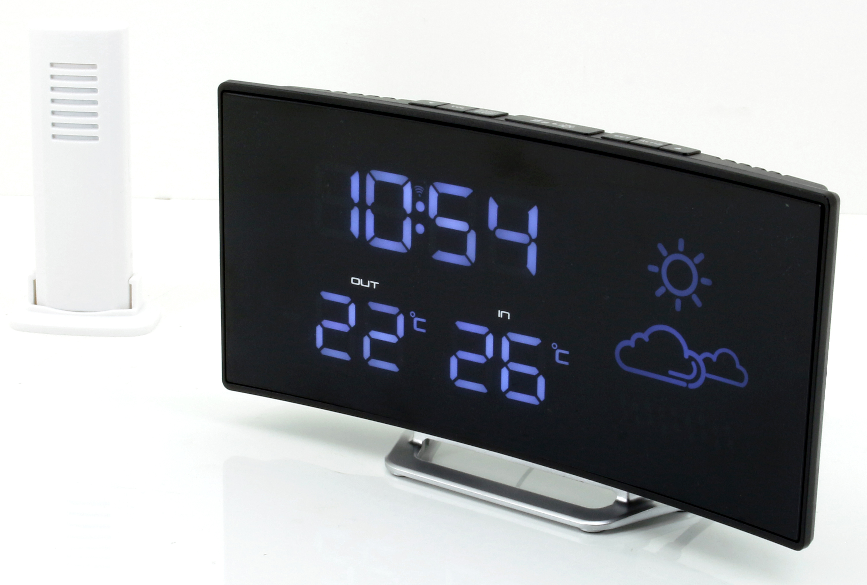 Radio controlled FM clock radio with weather forecast and wireless outdoor sensor