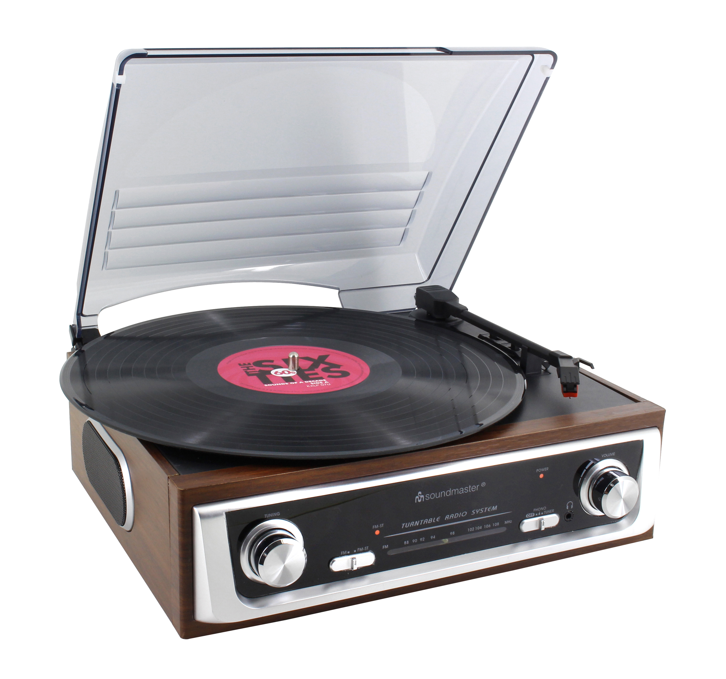 Turntable with FM stereo radio, built-in speakers