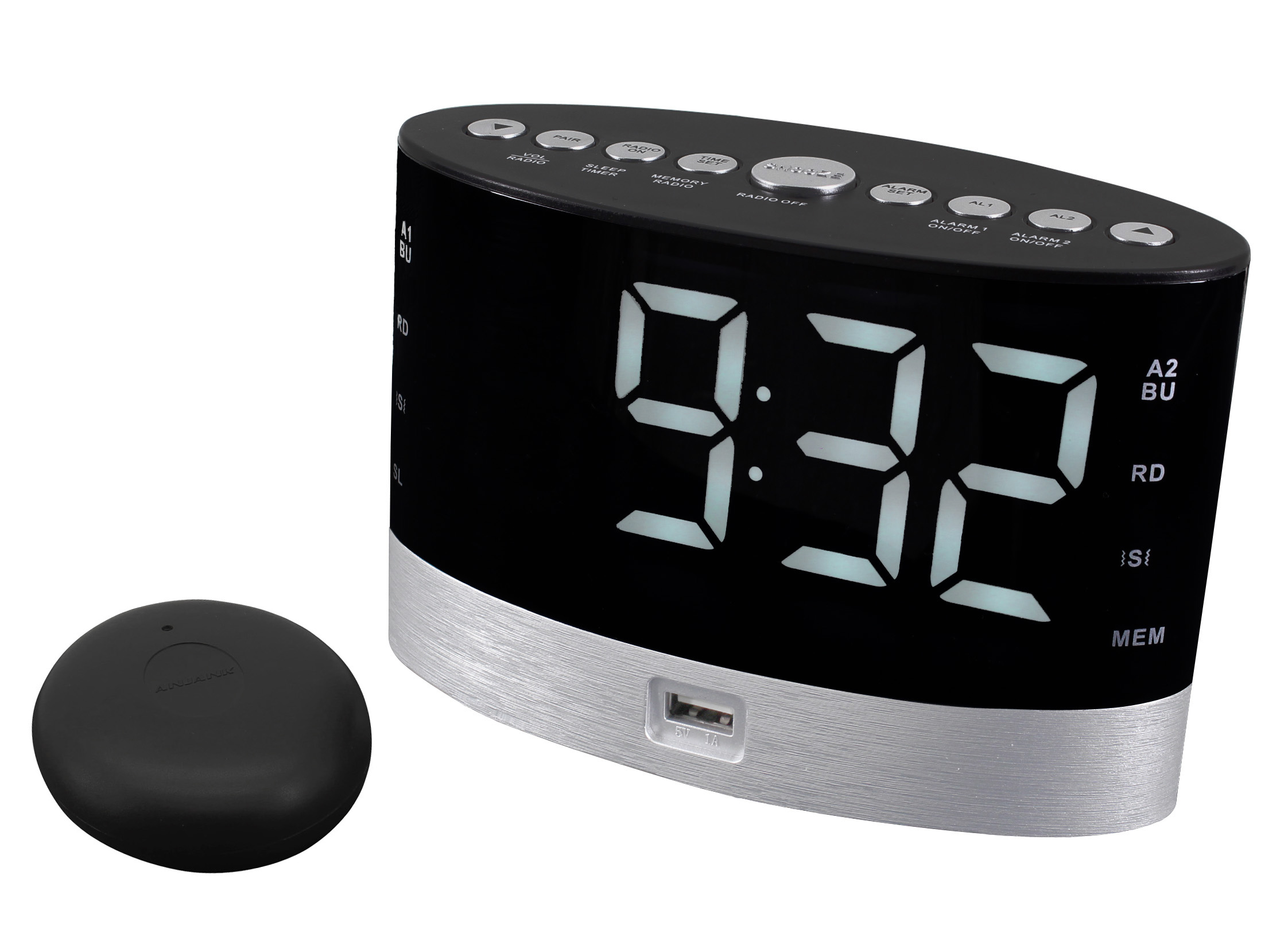 FM clock radio for aurally handicapped people with wireless wake-up vibrating pad FM clock radio for aurally handicapped people with wireless wake-up vibrating pad