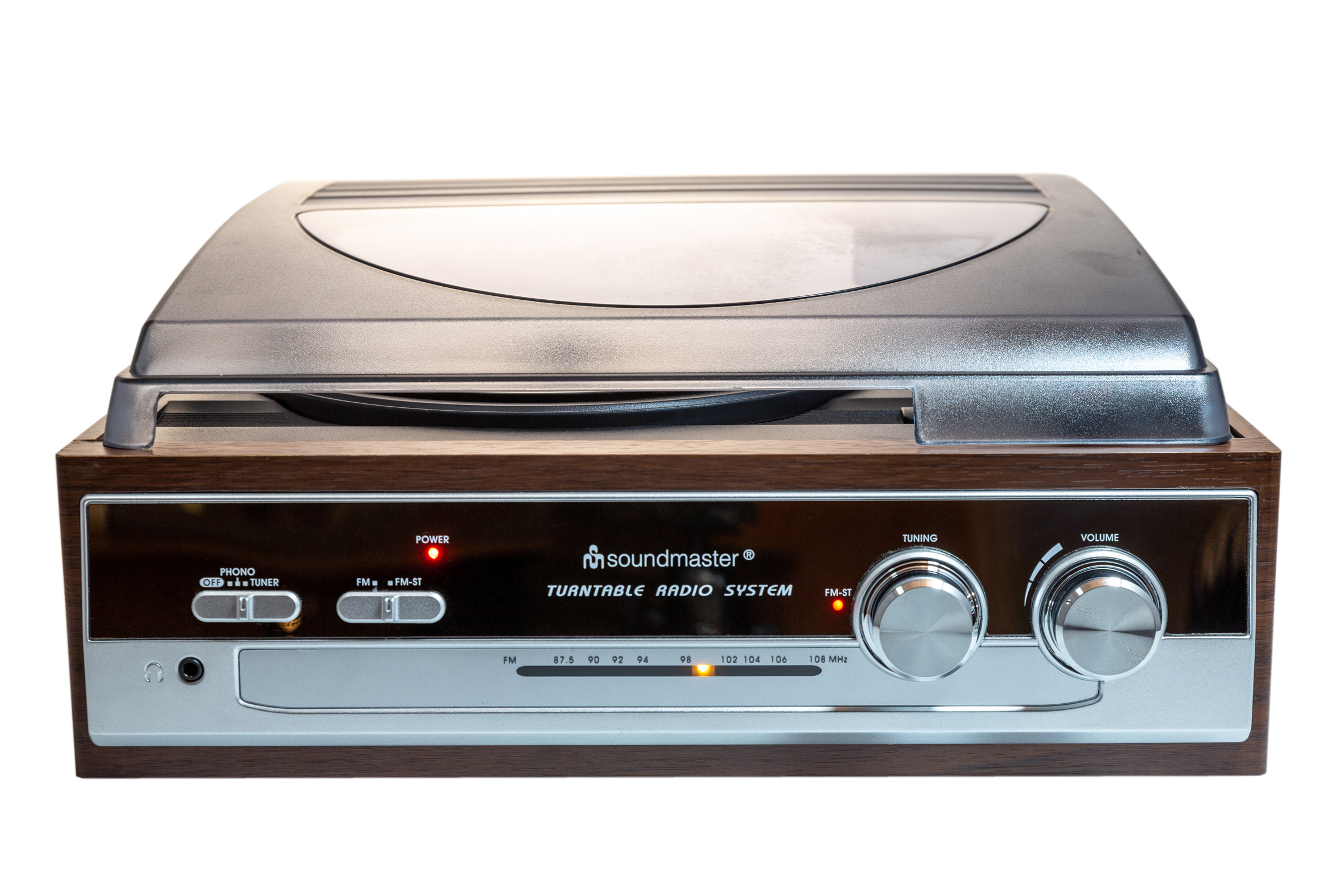 Turntable with FM stereo radio, built-in speakers