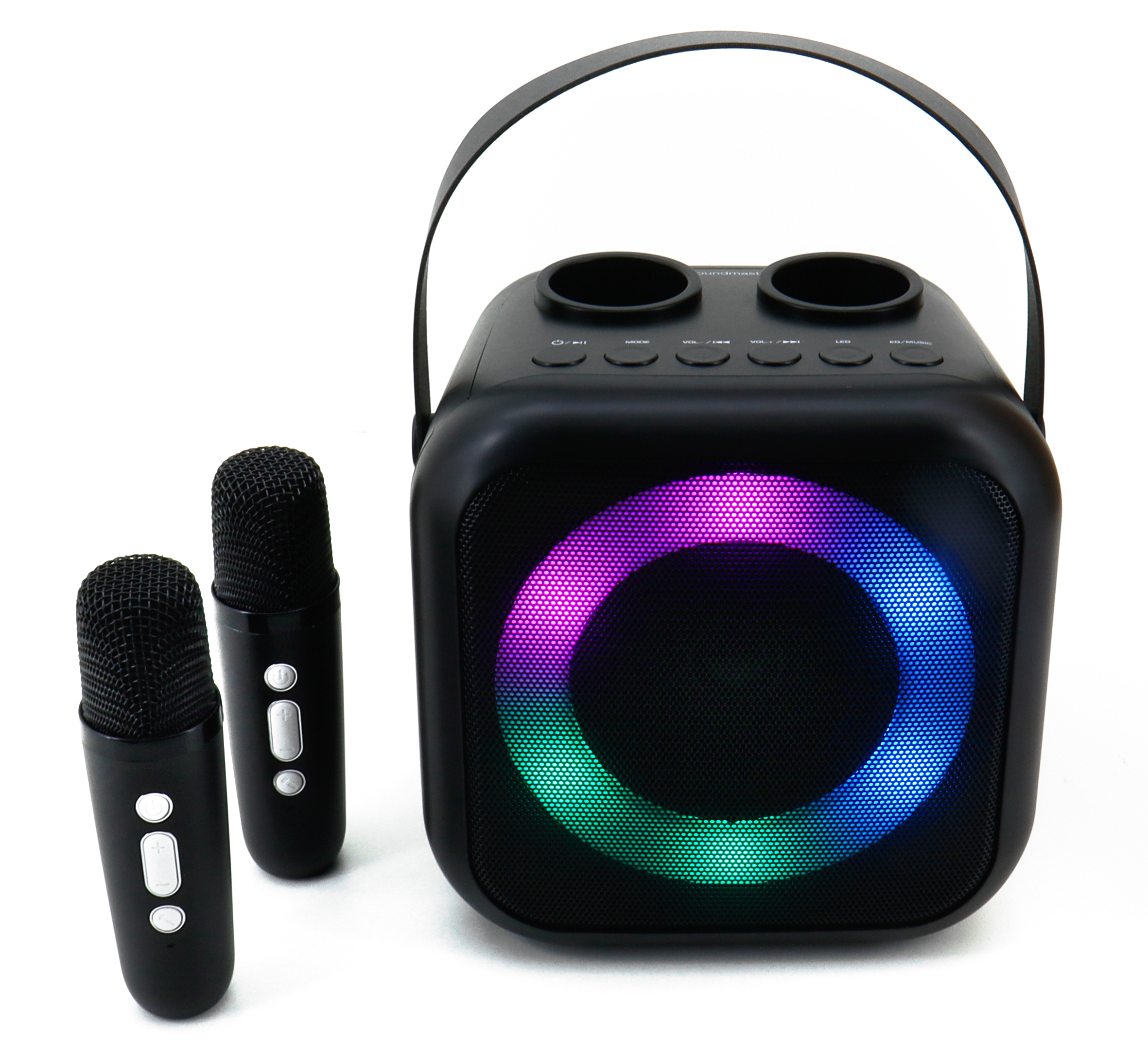 Portable Bluetooth® karaoke system with 2 Bluetooth® microphones & voice changer