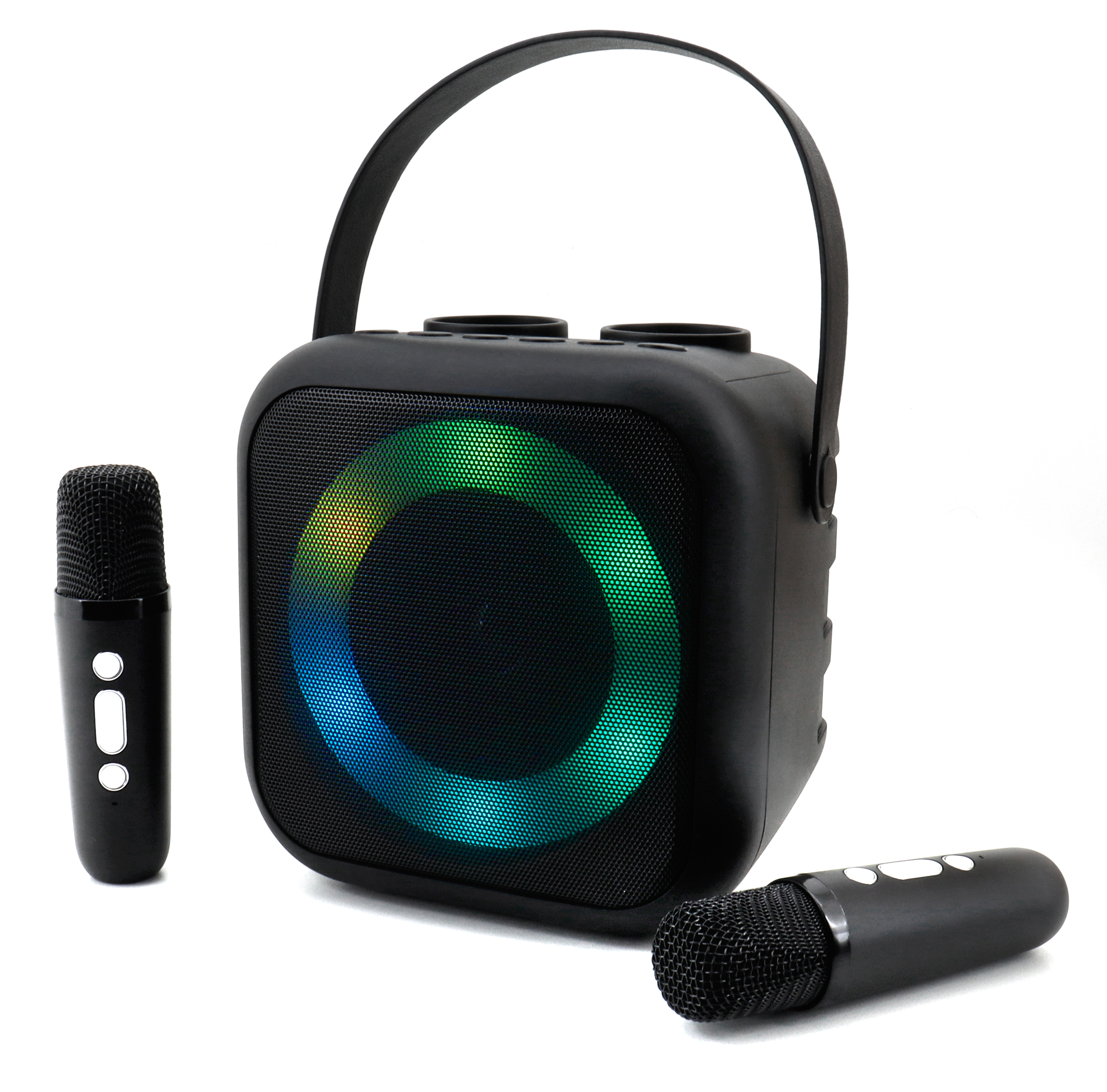 Portable Bluetooth® karaoke system with 2 Bluetooth® microphones & voice changer
