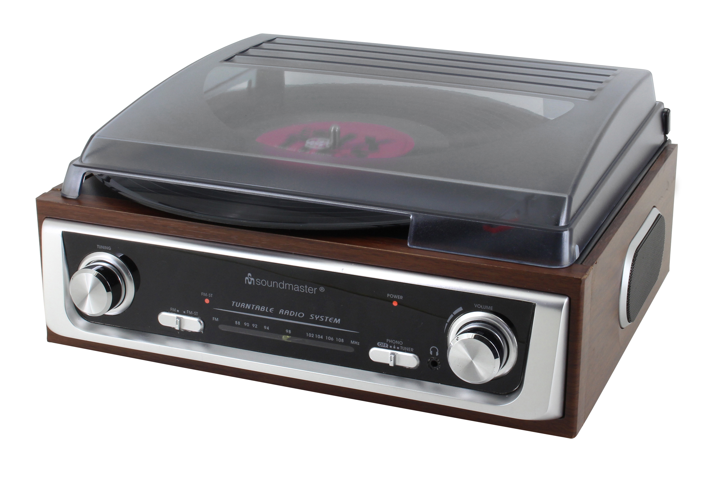 Turntable with FM stereo radio, built-in speakers