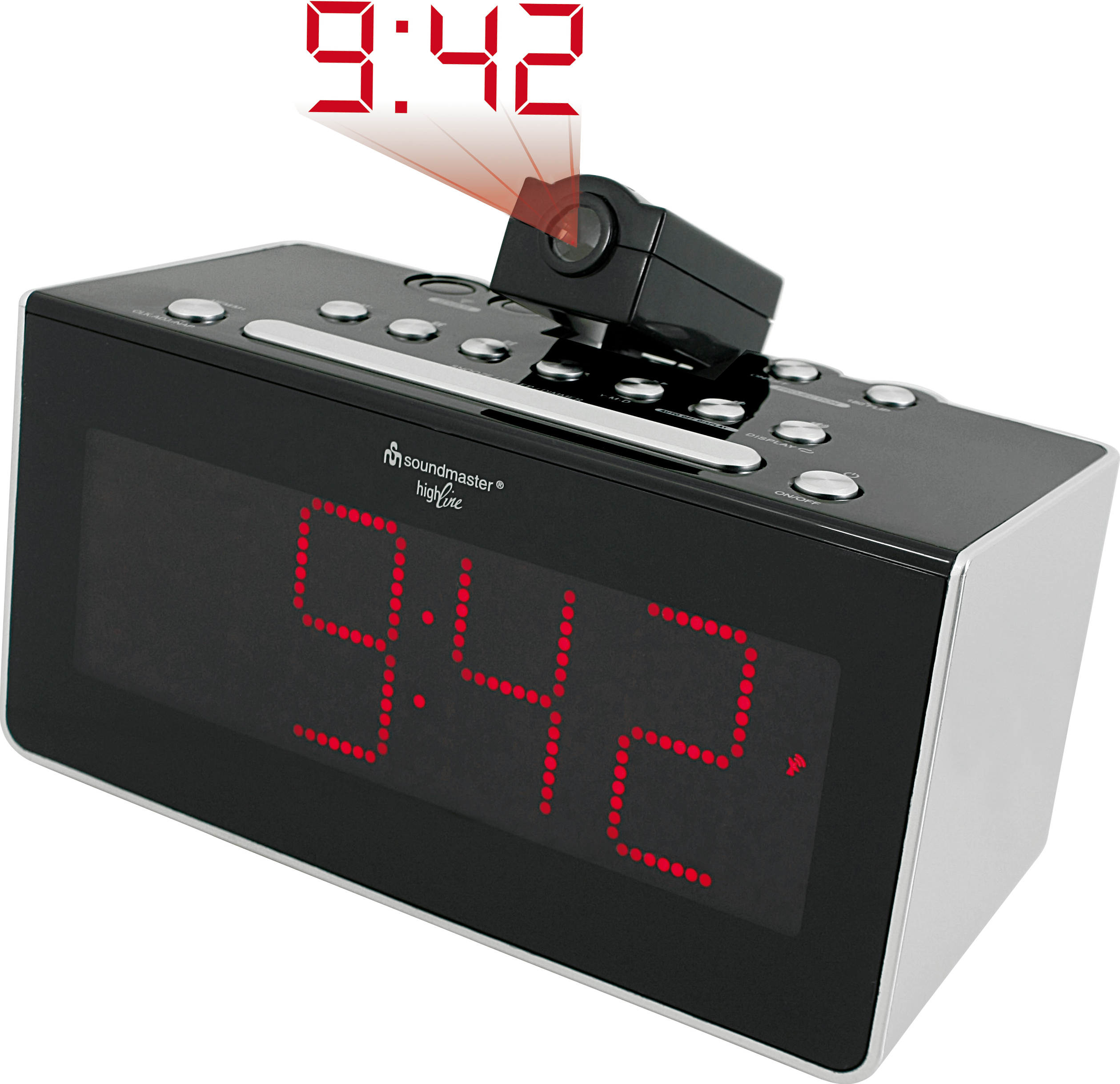 Jumbo LED radio-controlled clock radio with projection