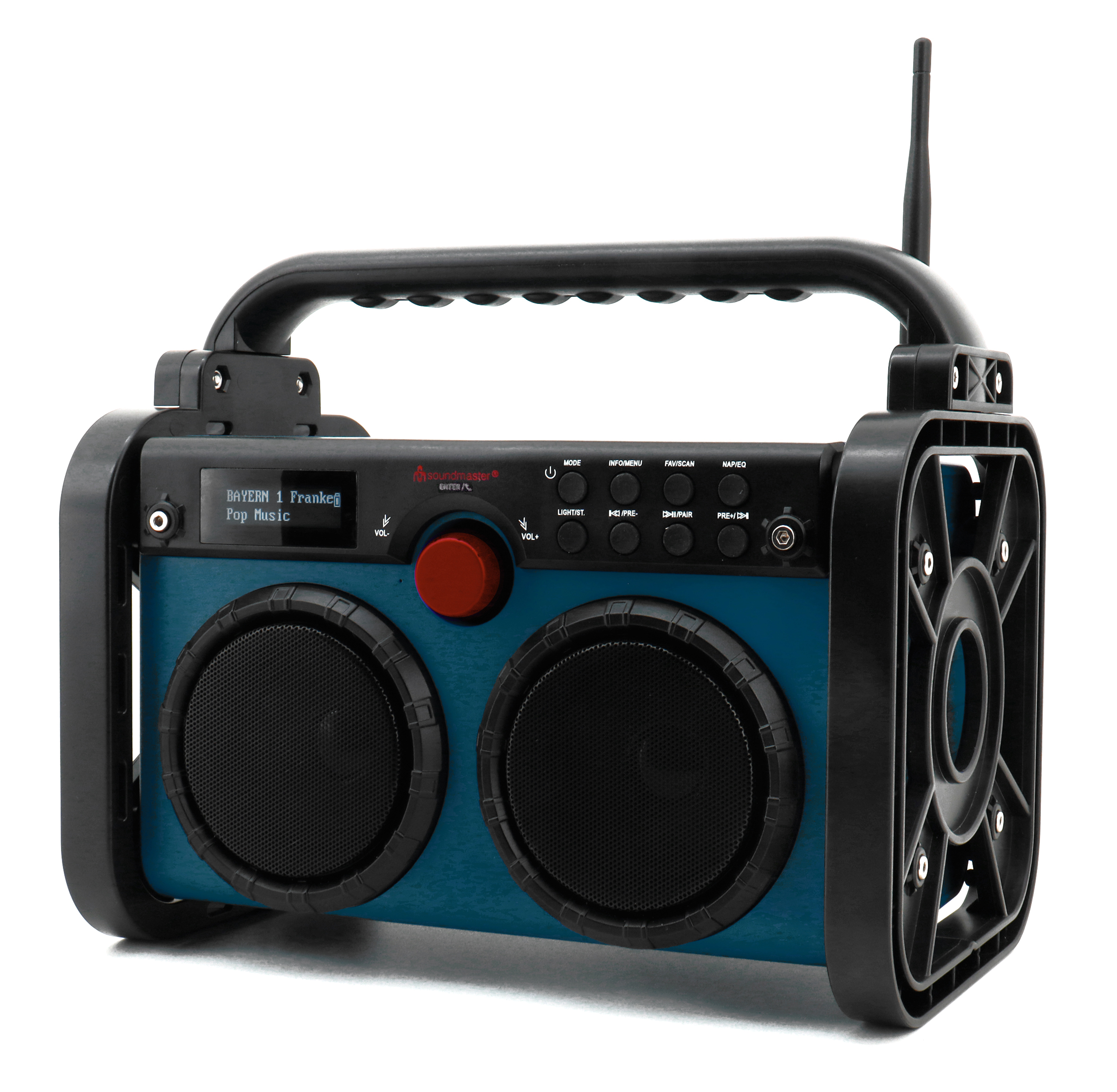 Stereo DAB+/UKW Baustellen-/Gartenradio mit Bluetooth®, LED-Arbeitsleuchte & Li-Ion Akku