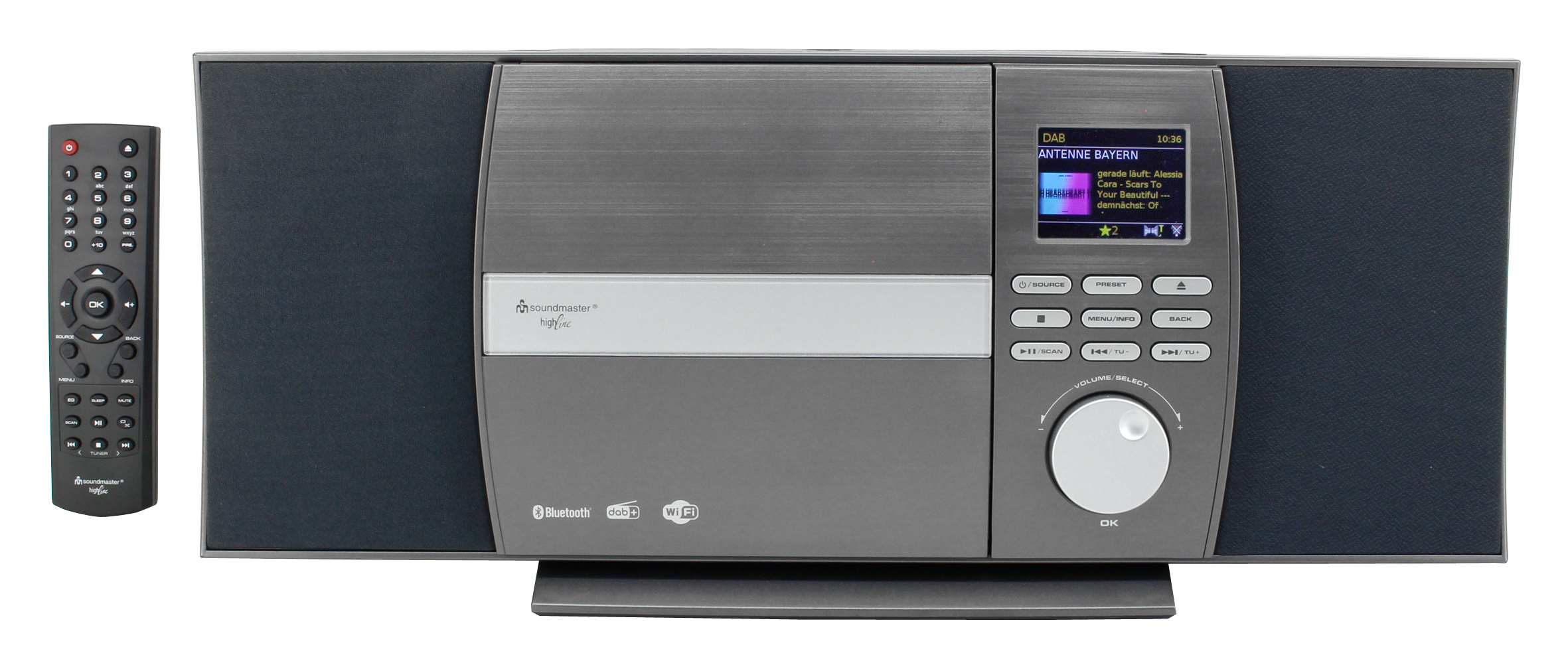 Stereo music centre with WLAN-internet/DAB+/FM-radio, CD/MP3, USB, Bluetooth®, APP control