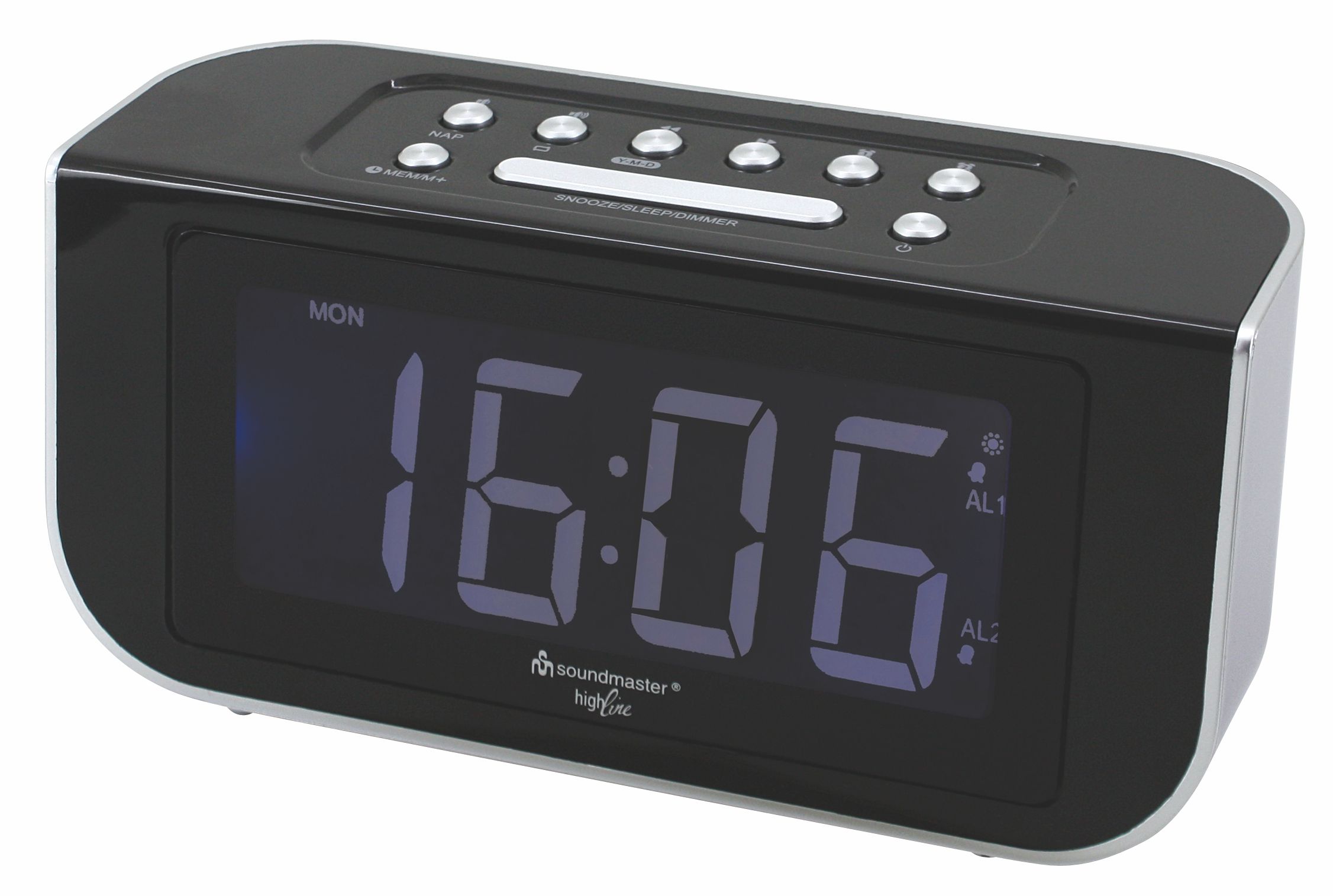 Radio controlled clock radio with jumbo LCD display