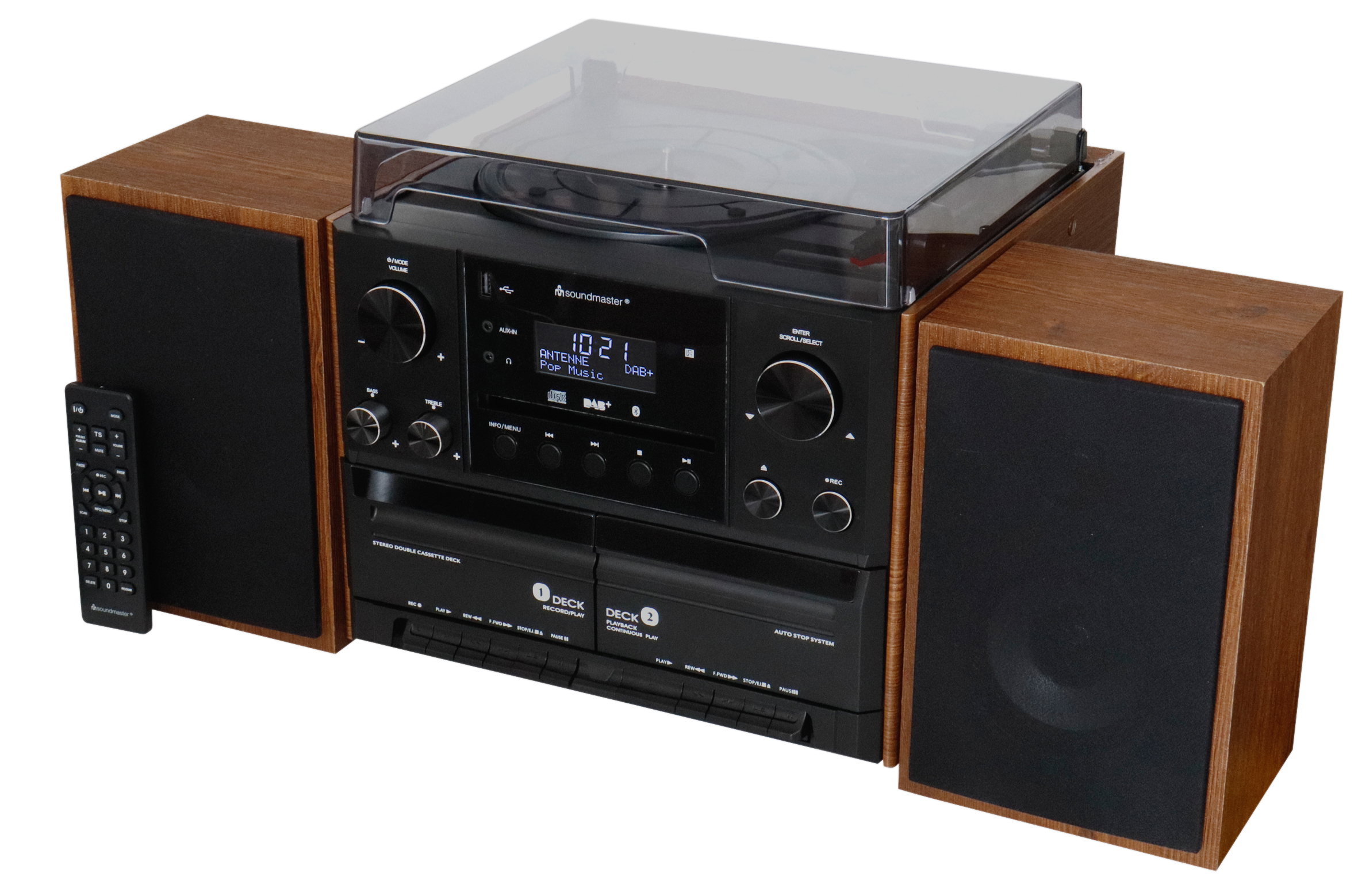Stereo-Musikcenter mit DAB+/UKW Radio, CD/MP3, Plattenspieler, Doppelkassette, USB, Bluetooth®, Encoding