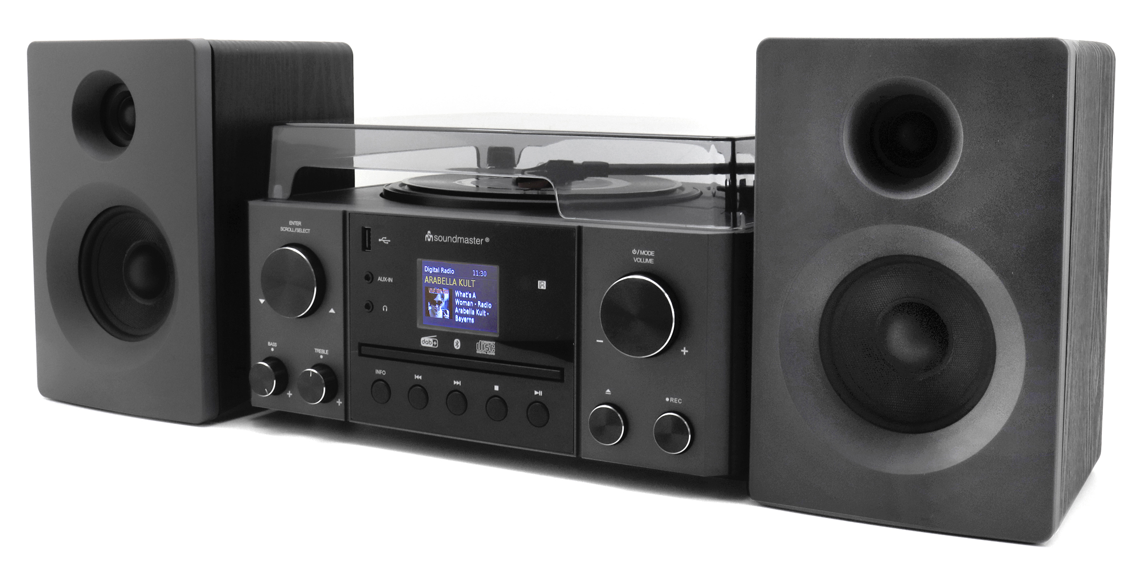 Stereo-Musikcenter mit DAB+/UKW Radio, CD/MP3, Plattenspieler, USB, Bluetooth®, Encoding