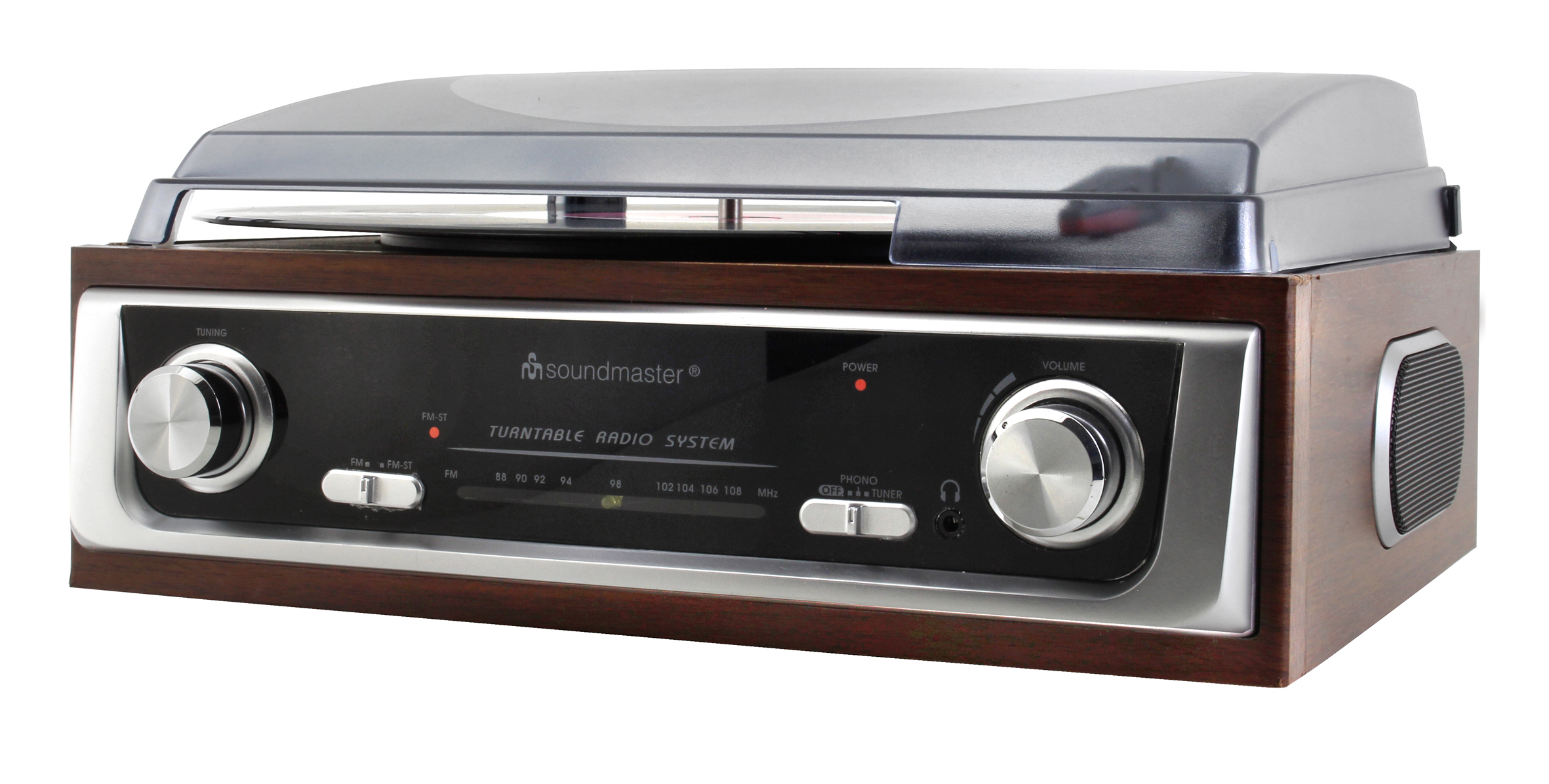 Turntable with FM stereo radio, built-in speakers
