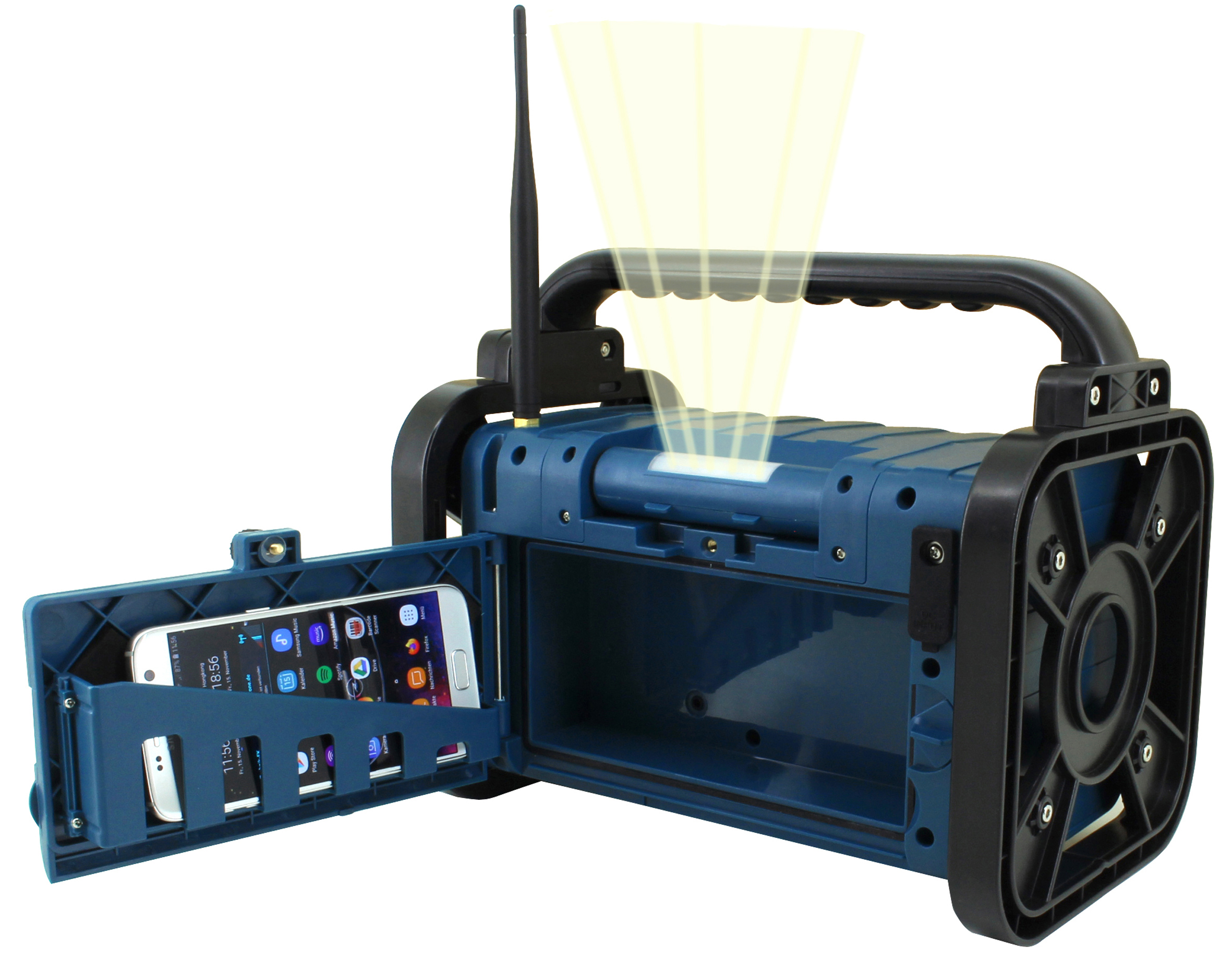 Stereo DAB+/UKW Baustellen-/Gartenradio mit Bluetooth®, LED-Arbeitsleuchte & Li-Ion Akku