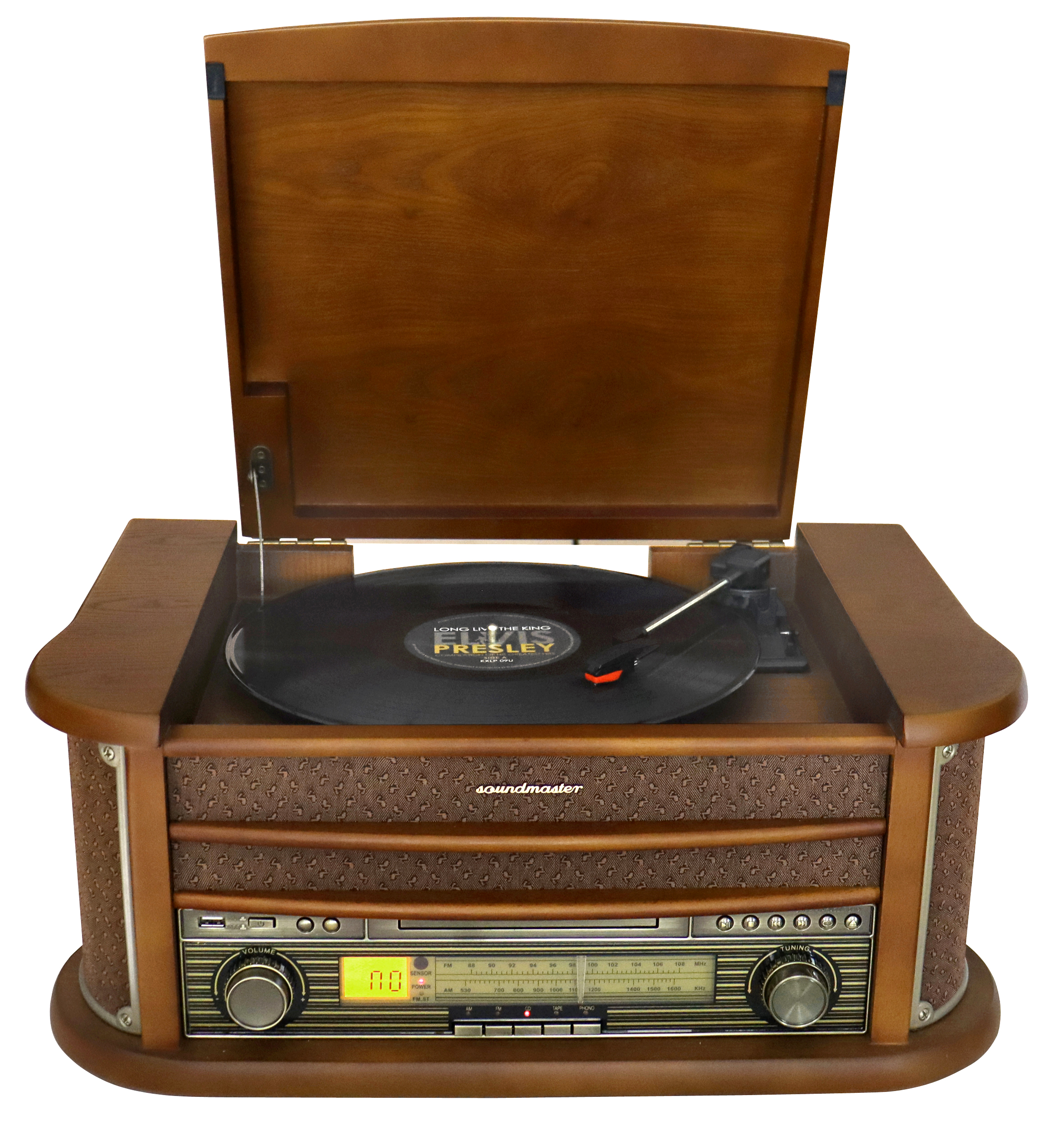 Nostalgic stereo system with FM radio, turntable, CD/MP3, USB, encoding, cassette, Bluetooth®