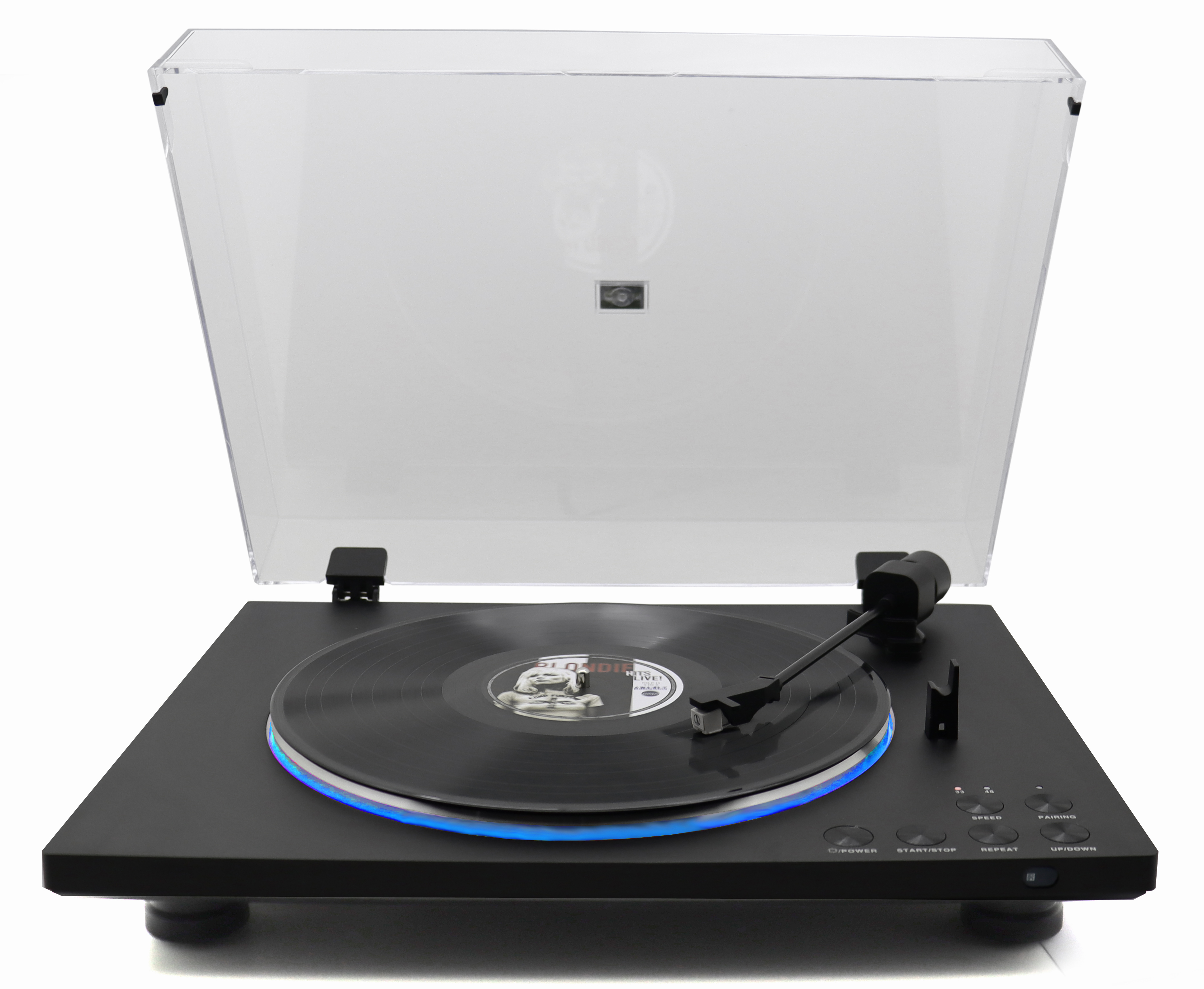 Fully automatic turntable with remote control, LED illuminated platter, magnet cartridge system, Bluetooth® transmission