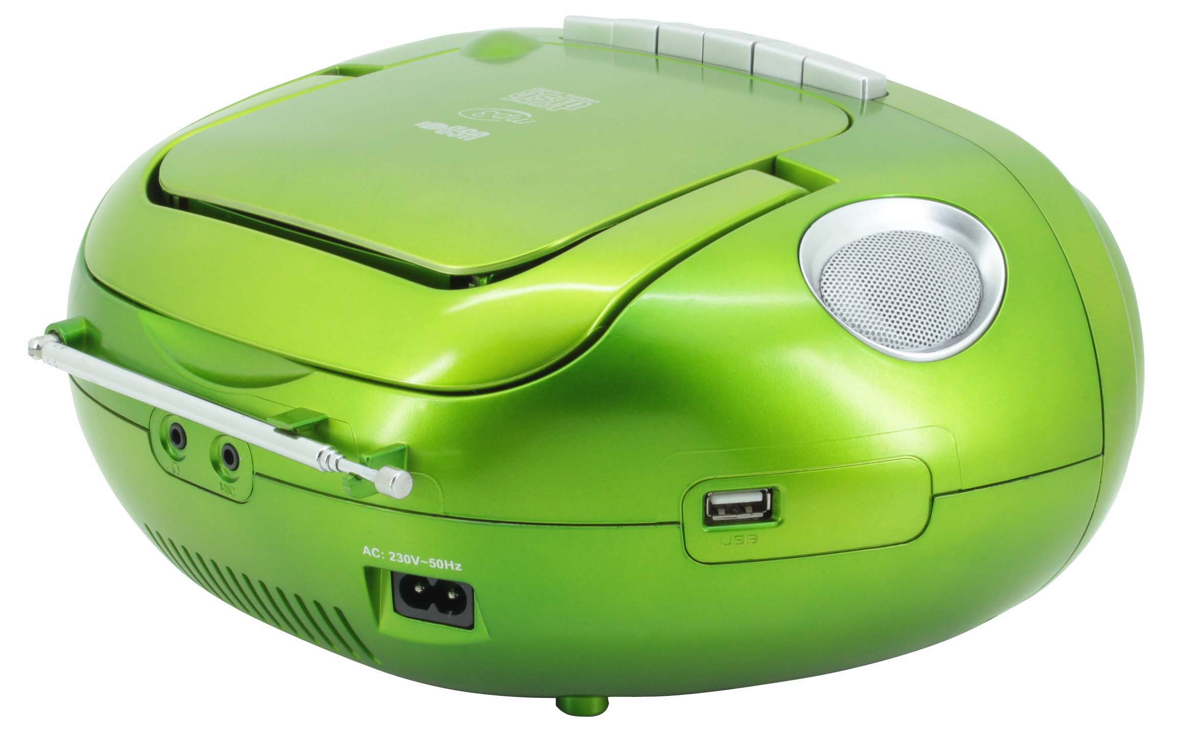 CD/MP3 Boombox with cassette recorder, FM-PLL radio, USB, light effects, sing-a-long function