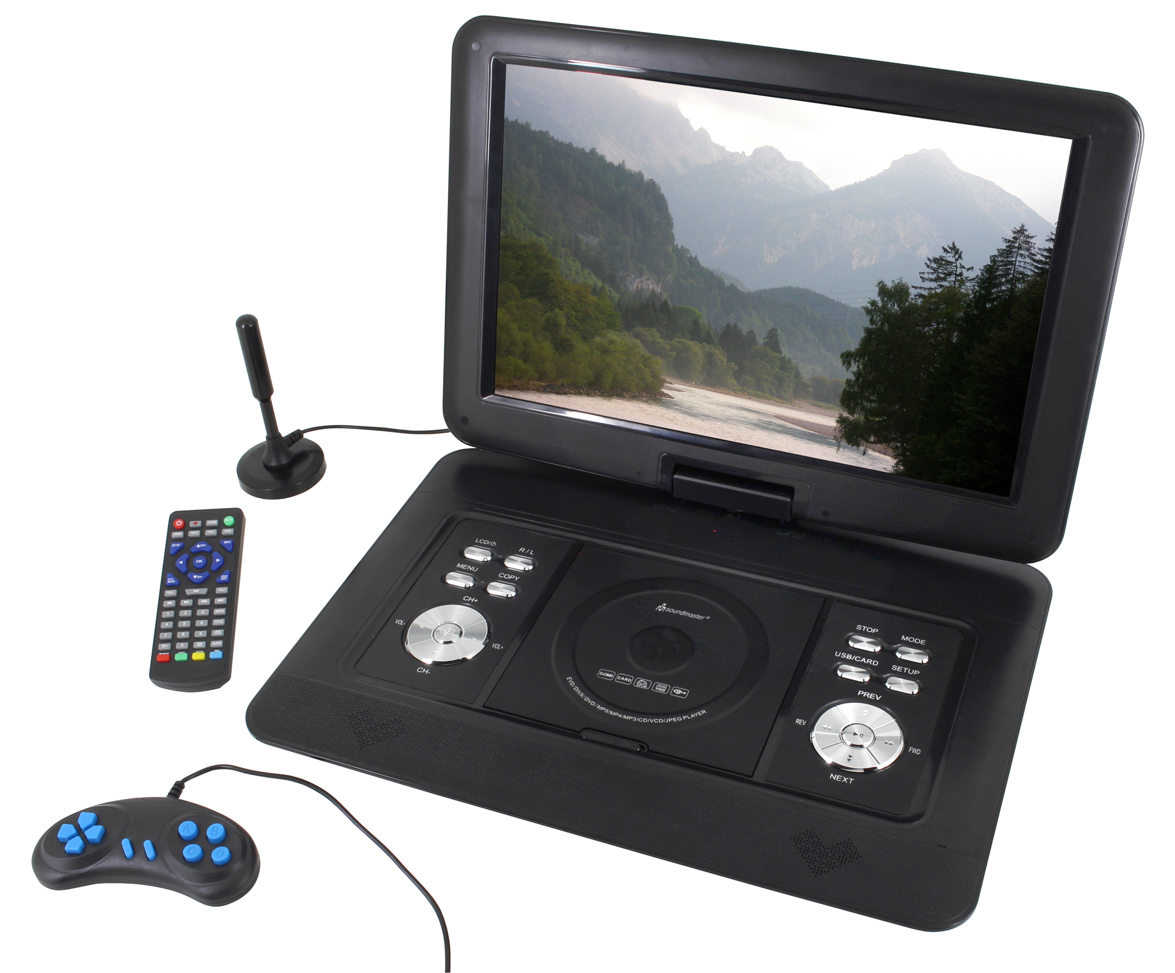 Portable DVD-player with DVB-T2 HD-tuner / 15.4" TFT screen