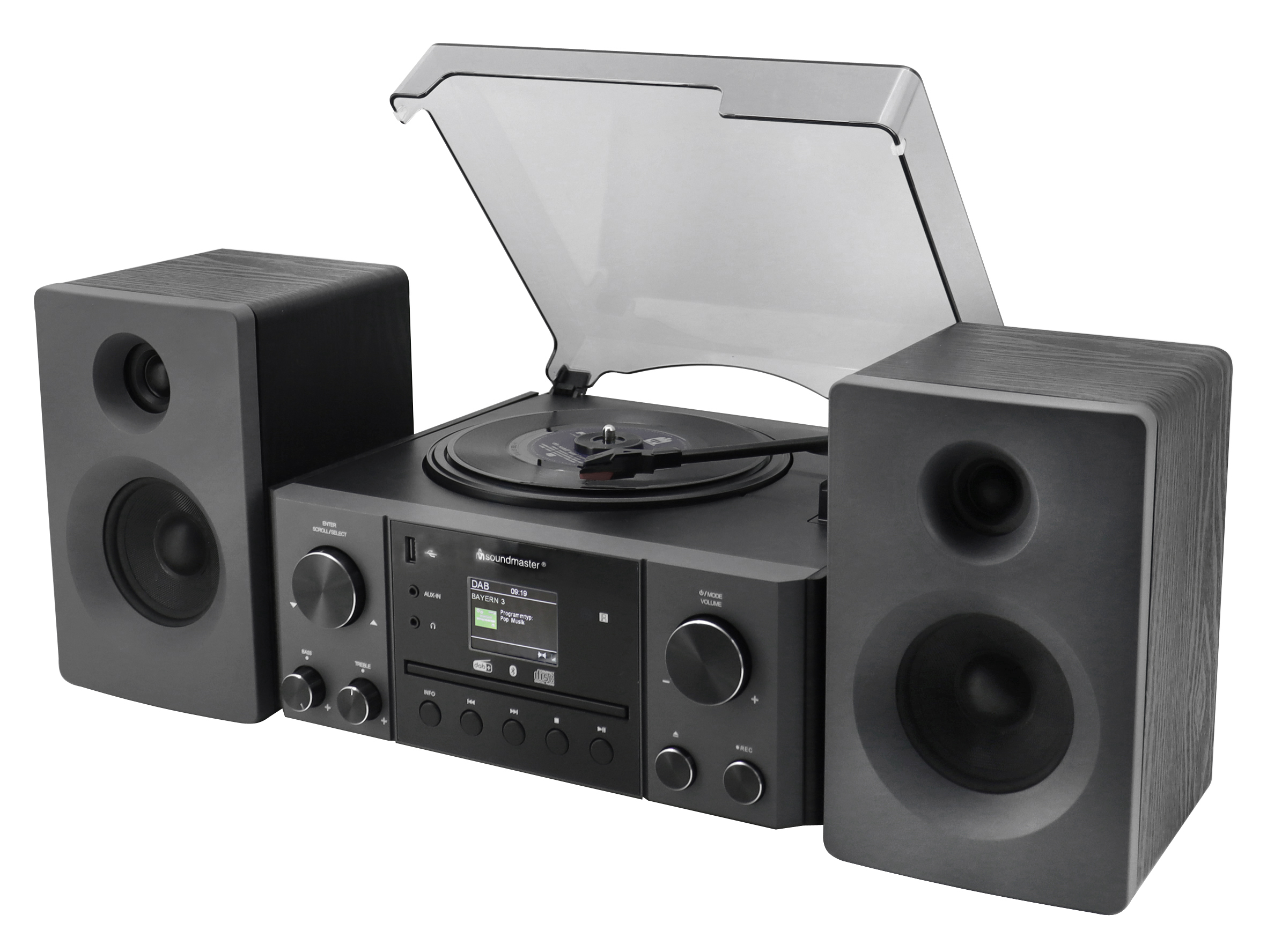 Stereo-Musikcenter mit DAB+/UKW Radio, CD/MP3, Plattenspieler, USB, Bluetooth®, Encoding