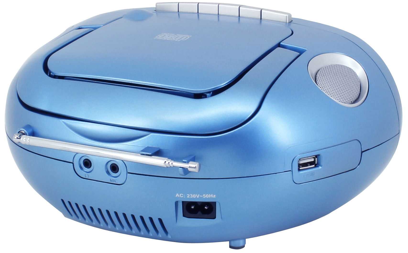 CD/MP3 Boombox with cassette recorder, FM-PLL radio, USB, light effects, sing-a-long function
