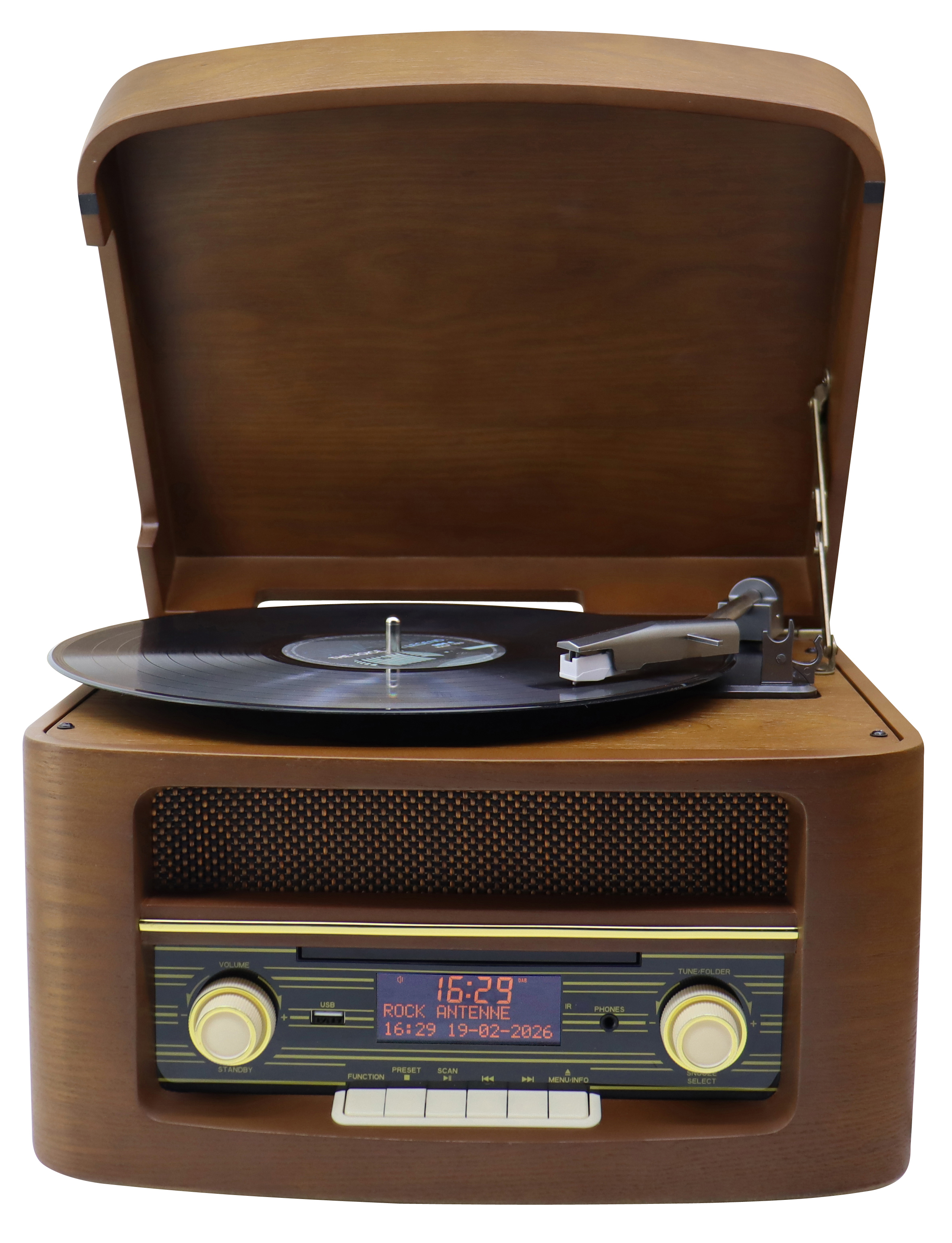 Nostalgic stereo system with DAB+/FM radio, turntable, CD/MP3, USB, encoding, cassette, Bluetooth®