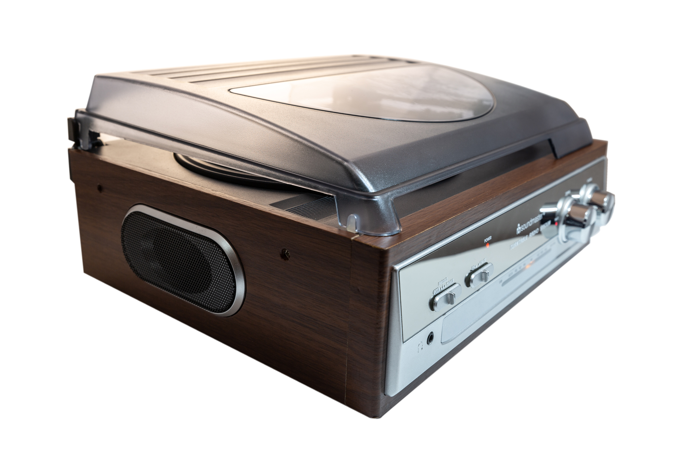 Turntable with FM stereo radio, built-in speakers
