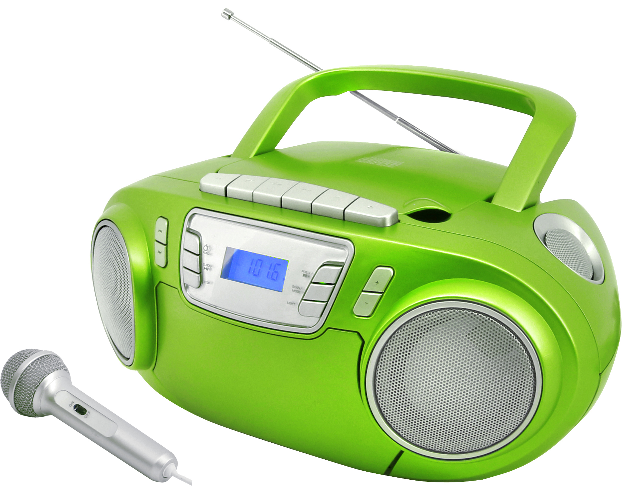 CD/MP3 Boombox with cassette recorder, FM-PLL radio, USB, light effects, sing-a-long function