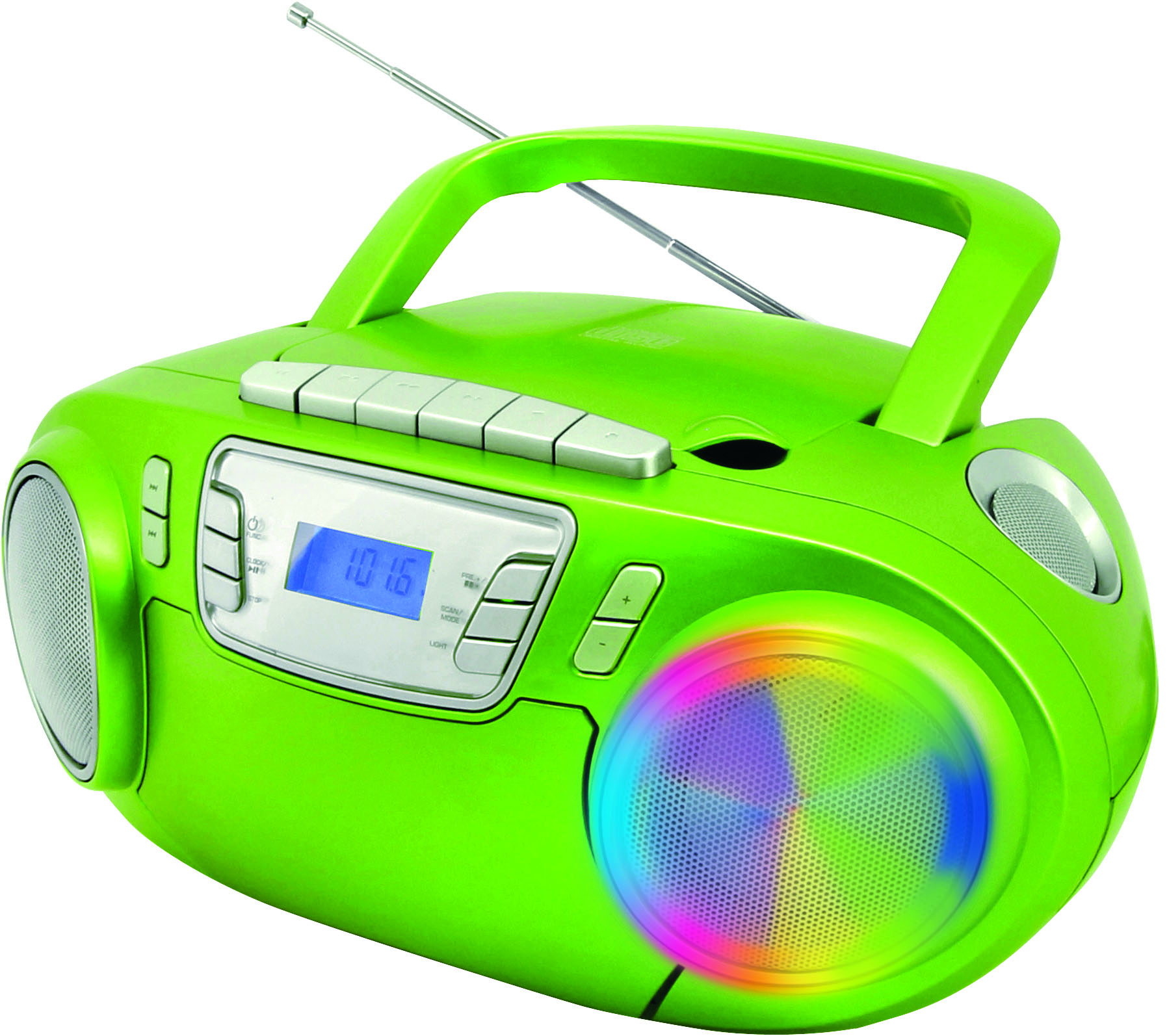 CD/MP3 Boombox with cassette recorder, FM-PLL radio, USB, light effects, sing-a-long function
