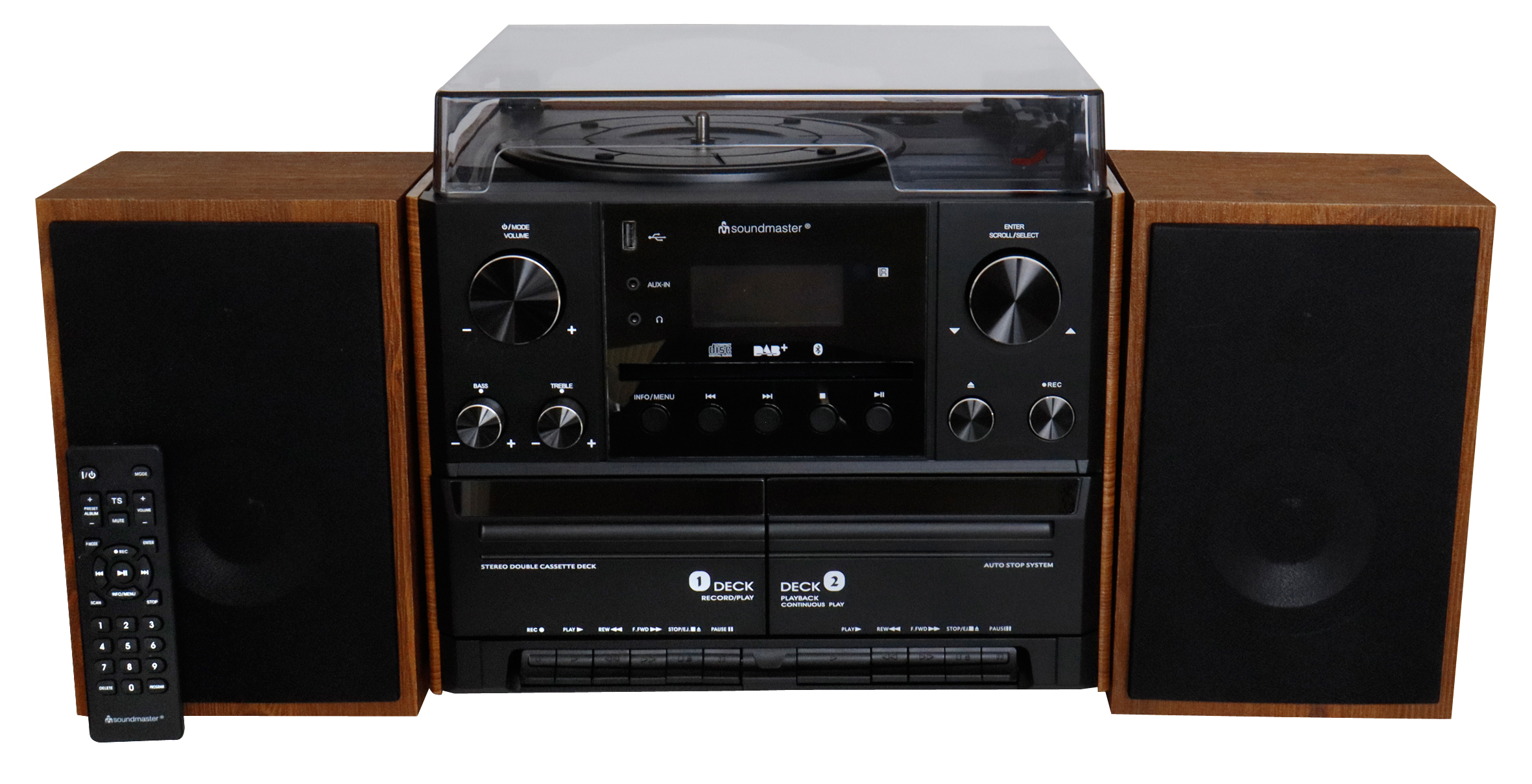 Stereo-Musikcenter mit DAB+/UKW Radio, CD/MP3, Plattenspieler, Doppelkassette, USB, Bluetooth®, Encoding