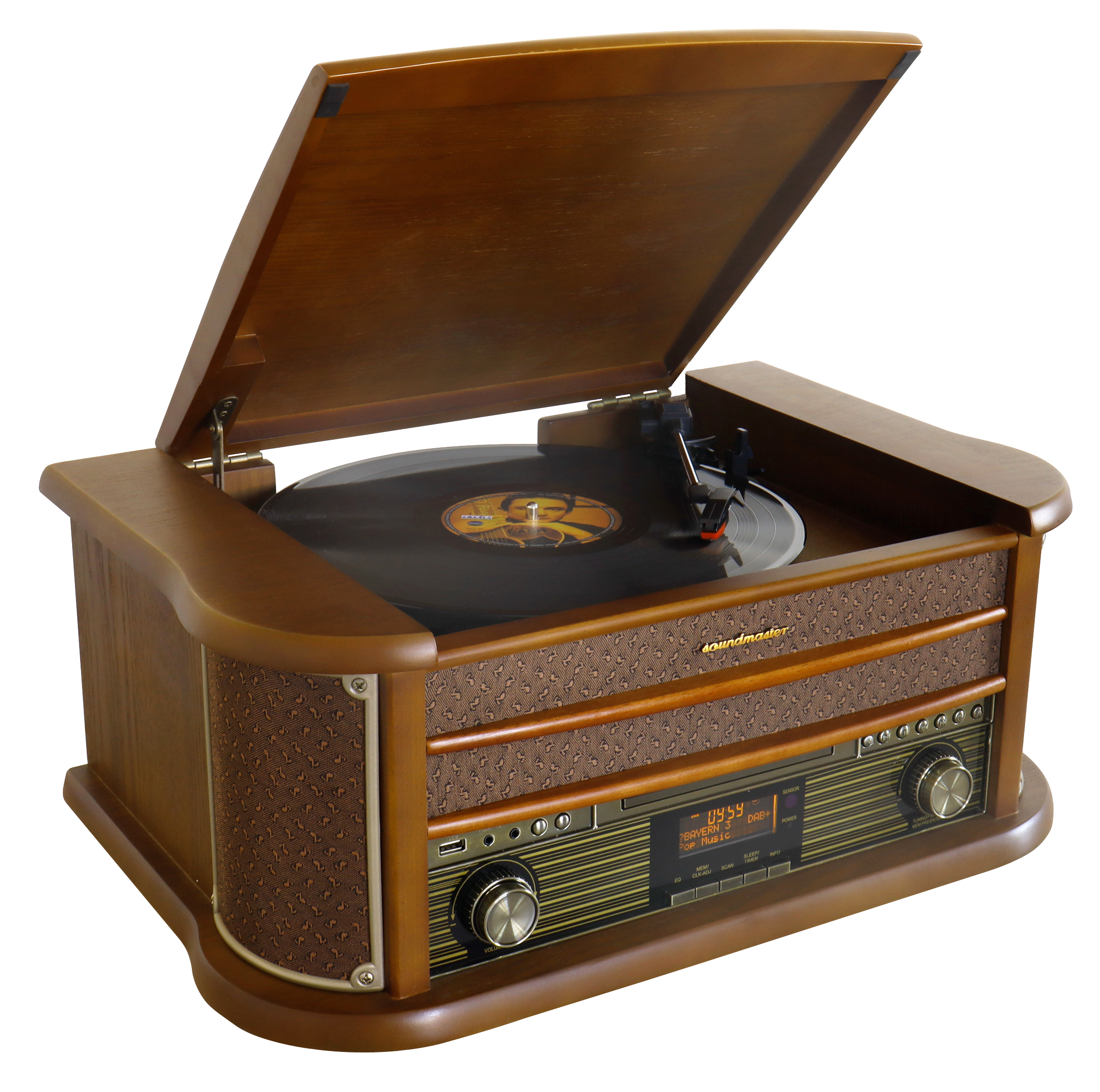 Nostalgic stereo system with DAB+/FM radio, turntable, CD/MP3, USB, encoding, cassette, Bluetooth®
