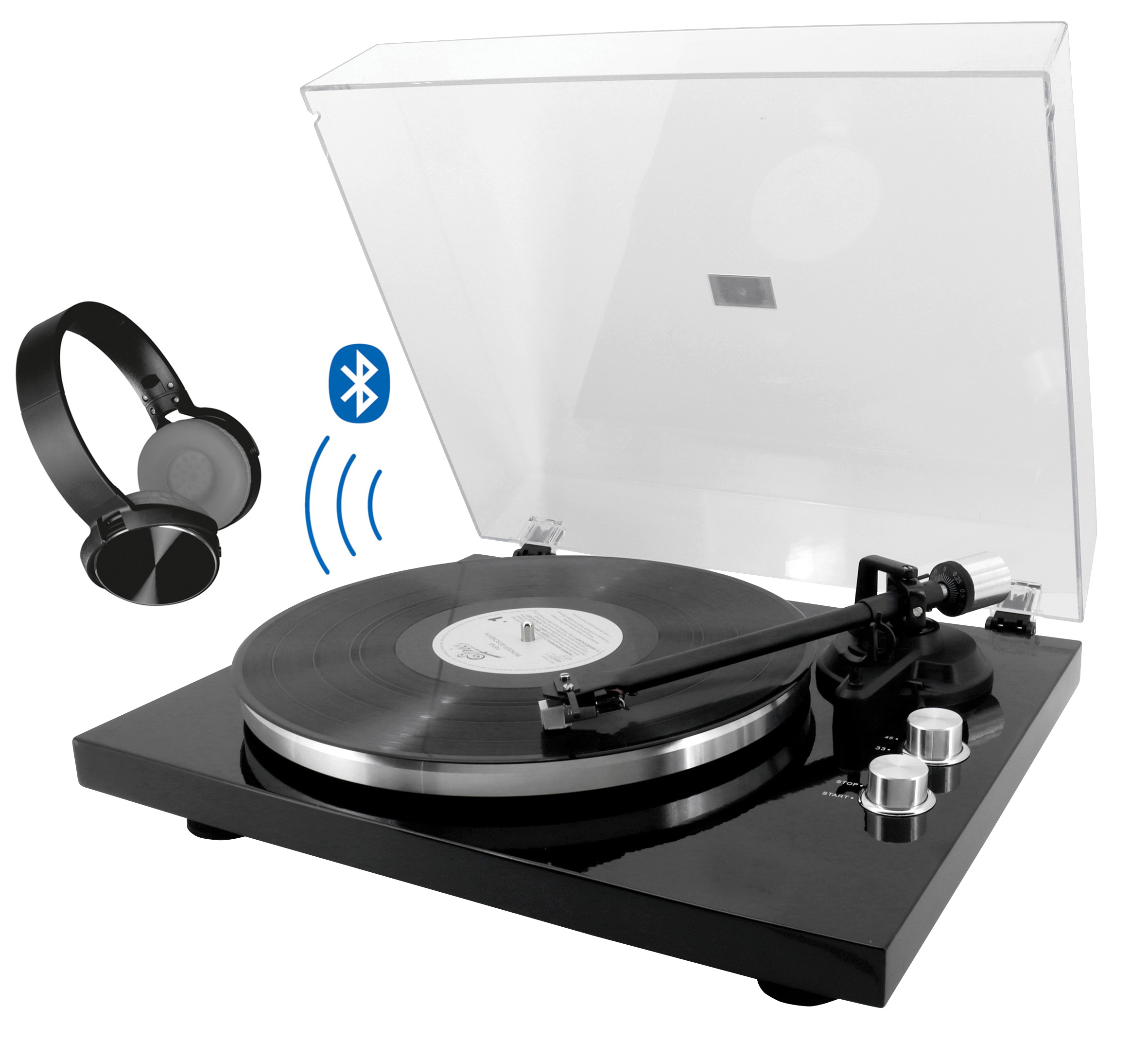 Turntable with magnet cartridge system, Bluetooth® transmission