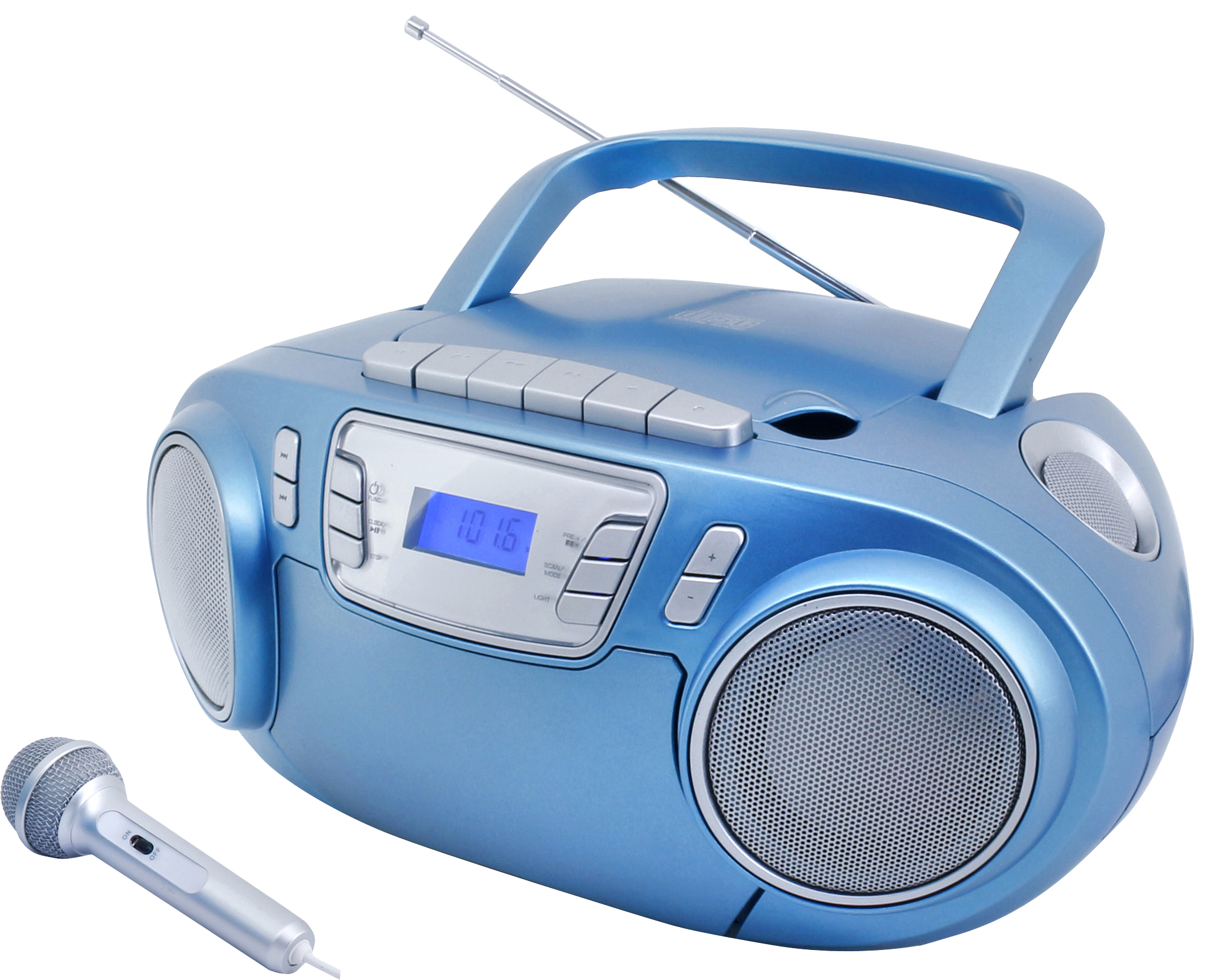 CD/MP3 Boombox with cassette recorder, FM-PLL radio, USB, light effects, sing-a-long function