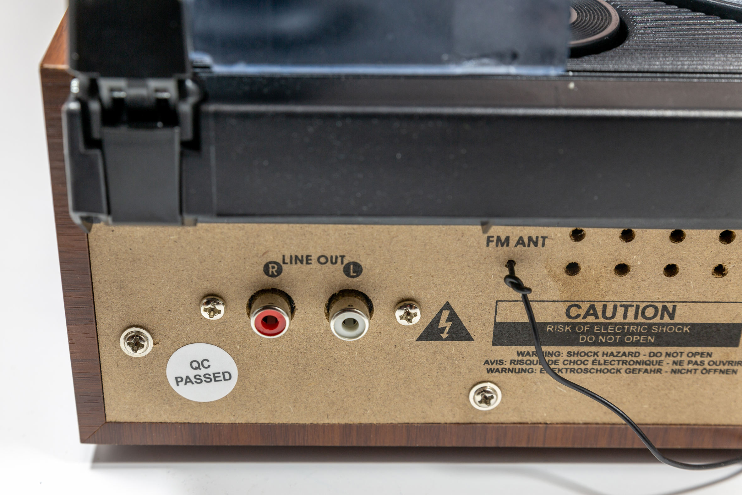 Turntable with FM stereo radio, built-in speakers