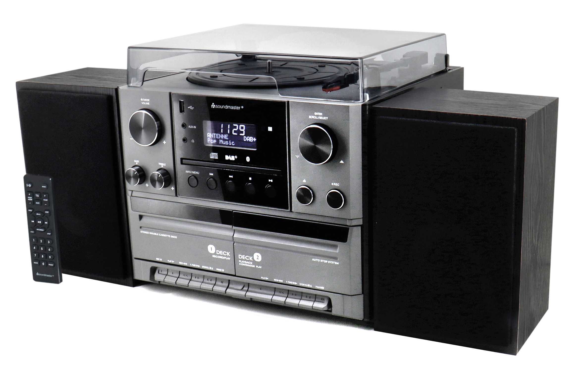 Stereo-Musikcenter mit DAB+/UKW Radio, CD/MP3, Plattenspieler, Doppelkassette, USB, Bluetooth®, Encoding