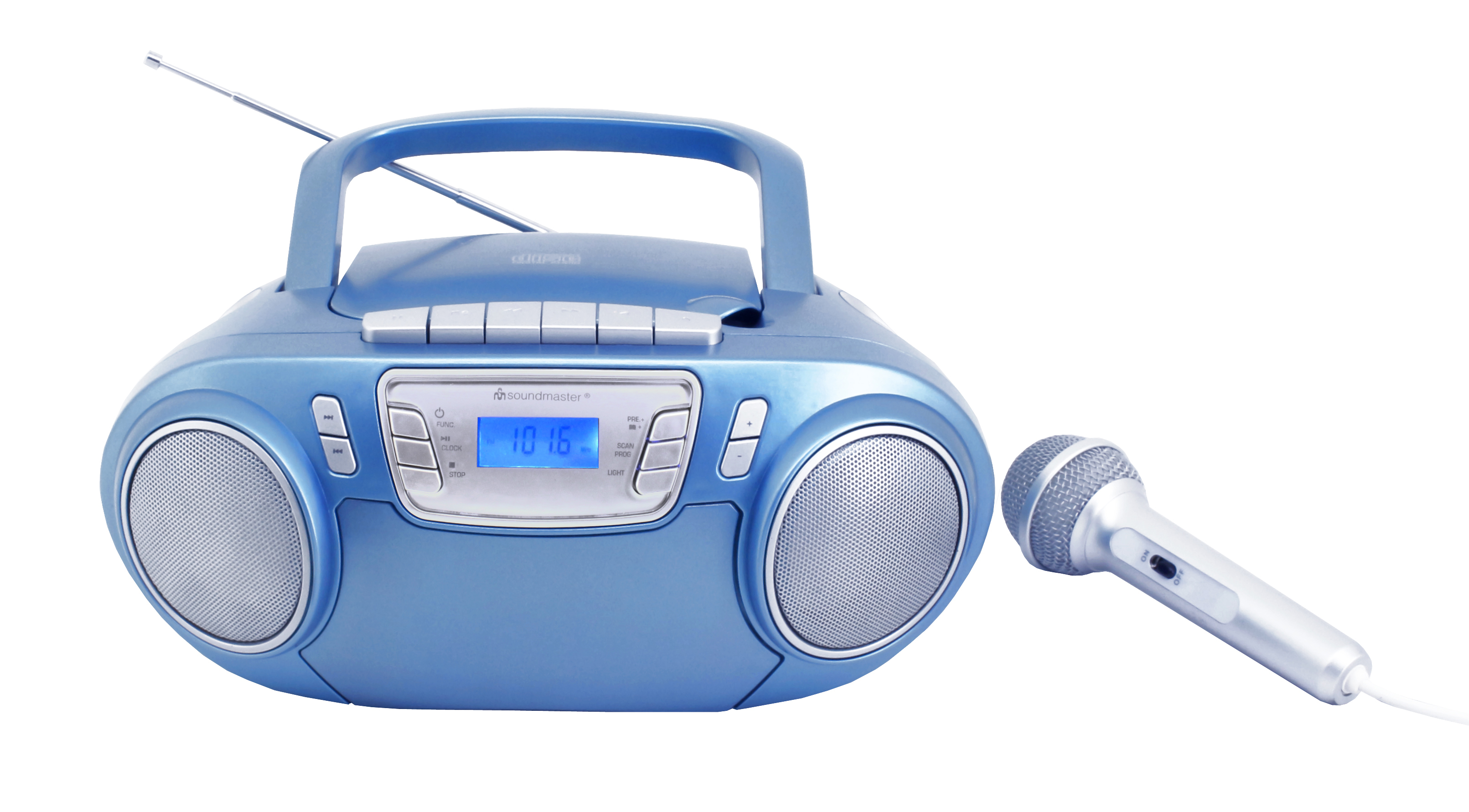 CD/MP3 Boombox mit Kassettenrekorder, UKW-PLL Radio, USB, Lichteffekten, Mitsingfunktion