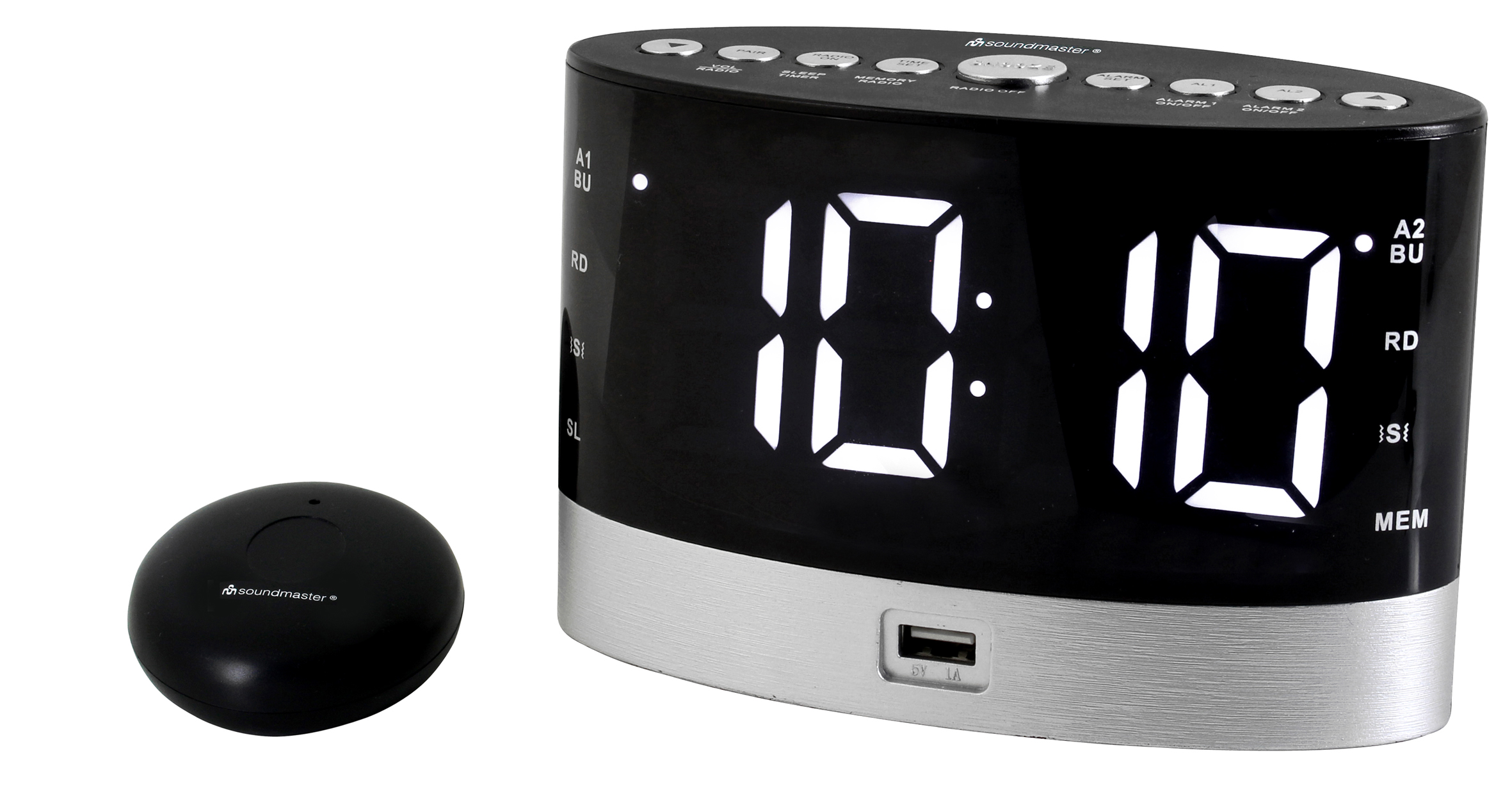 FM clock radio for aurally handicapped people with wireless wake-up vibrating pad
