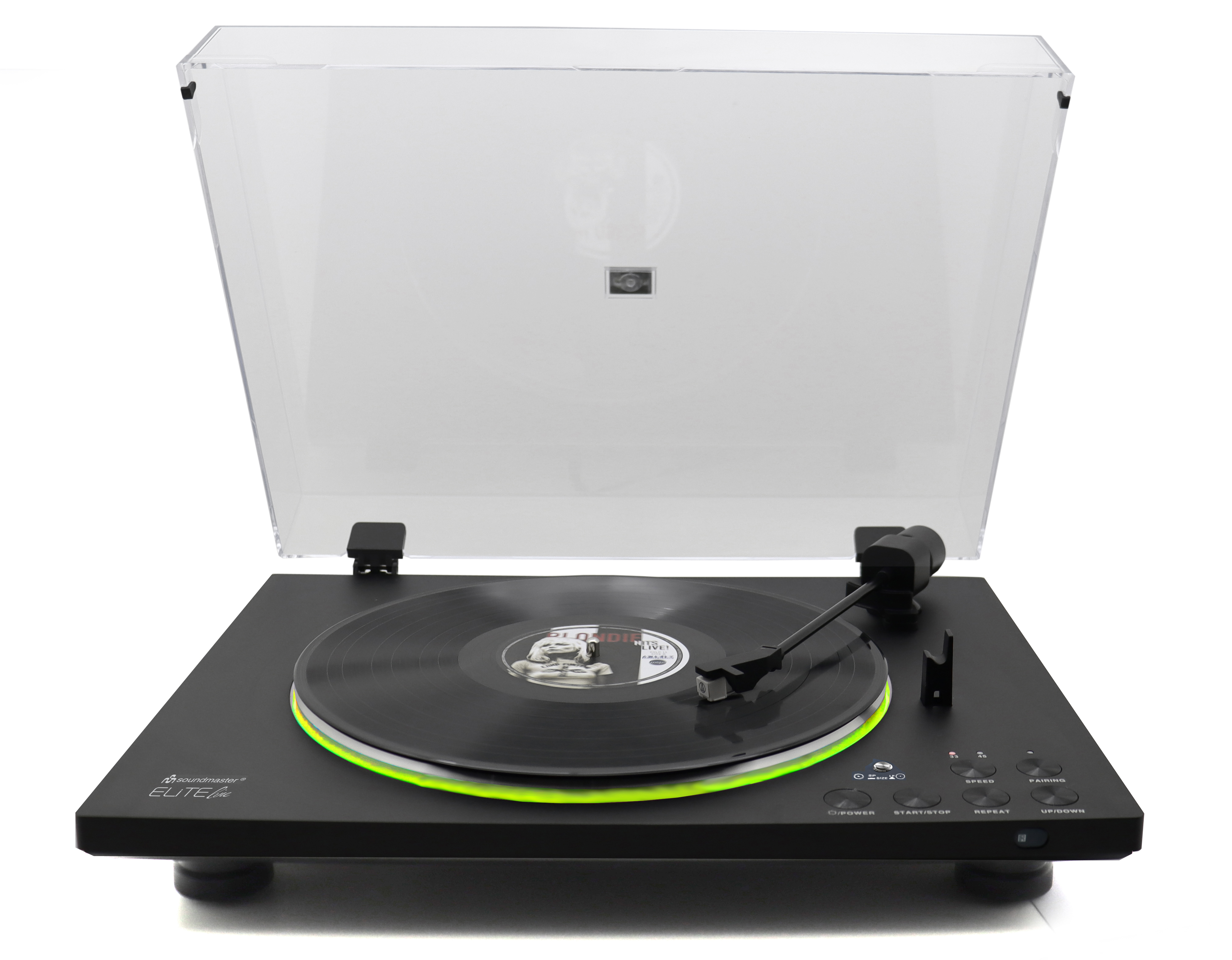 Fully automatic turntable with remote control, LED illuminated platter, magnet cartridge system, Bluetooth® transmission