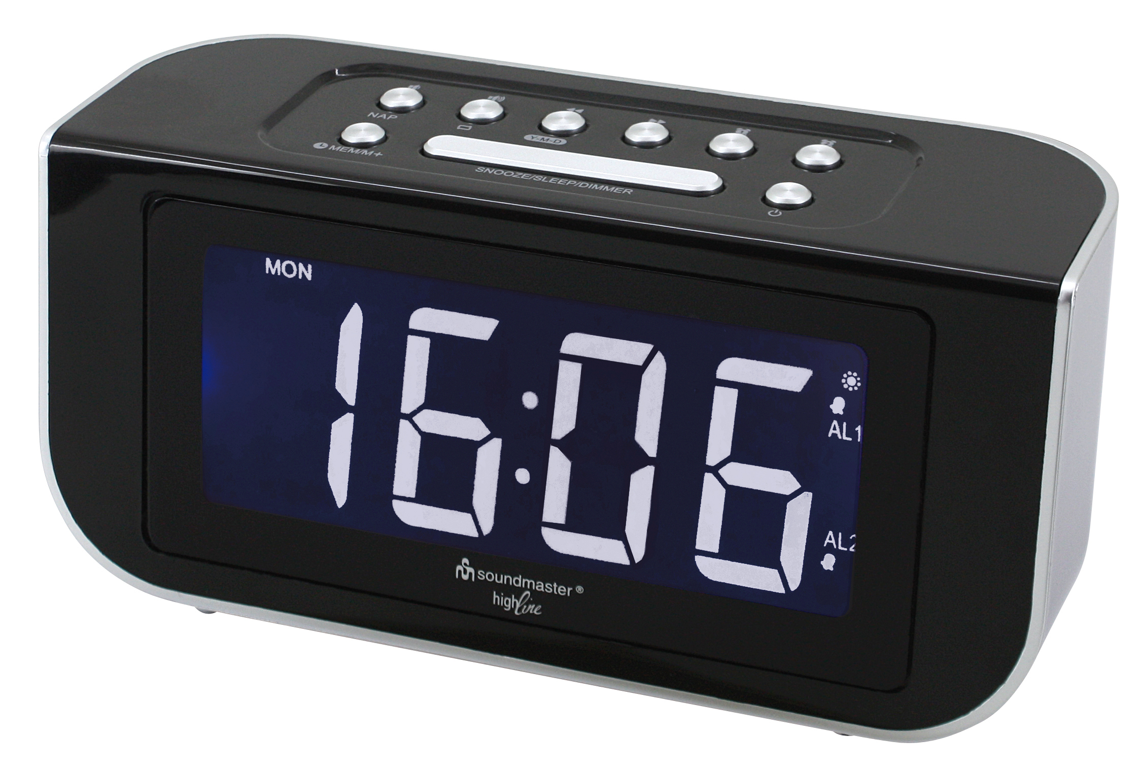 Radio controlled clock radio with jumbo LCD display