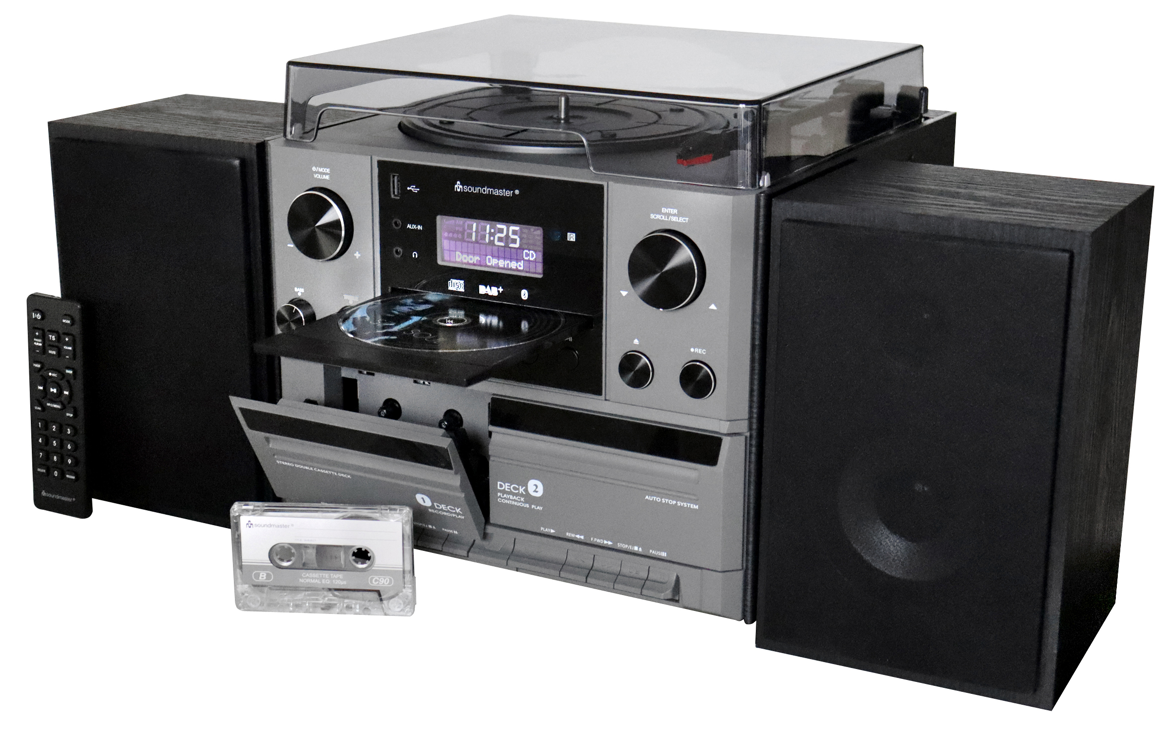 Stereo-Musikcenter mit DAB+/UKW Radio, CD/MP3, Plattenspieler, Doppelkassette, USB, Bluetooth®, Encoding
