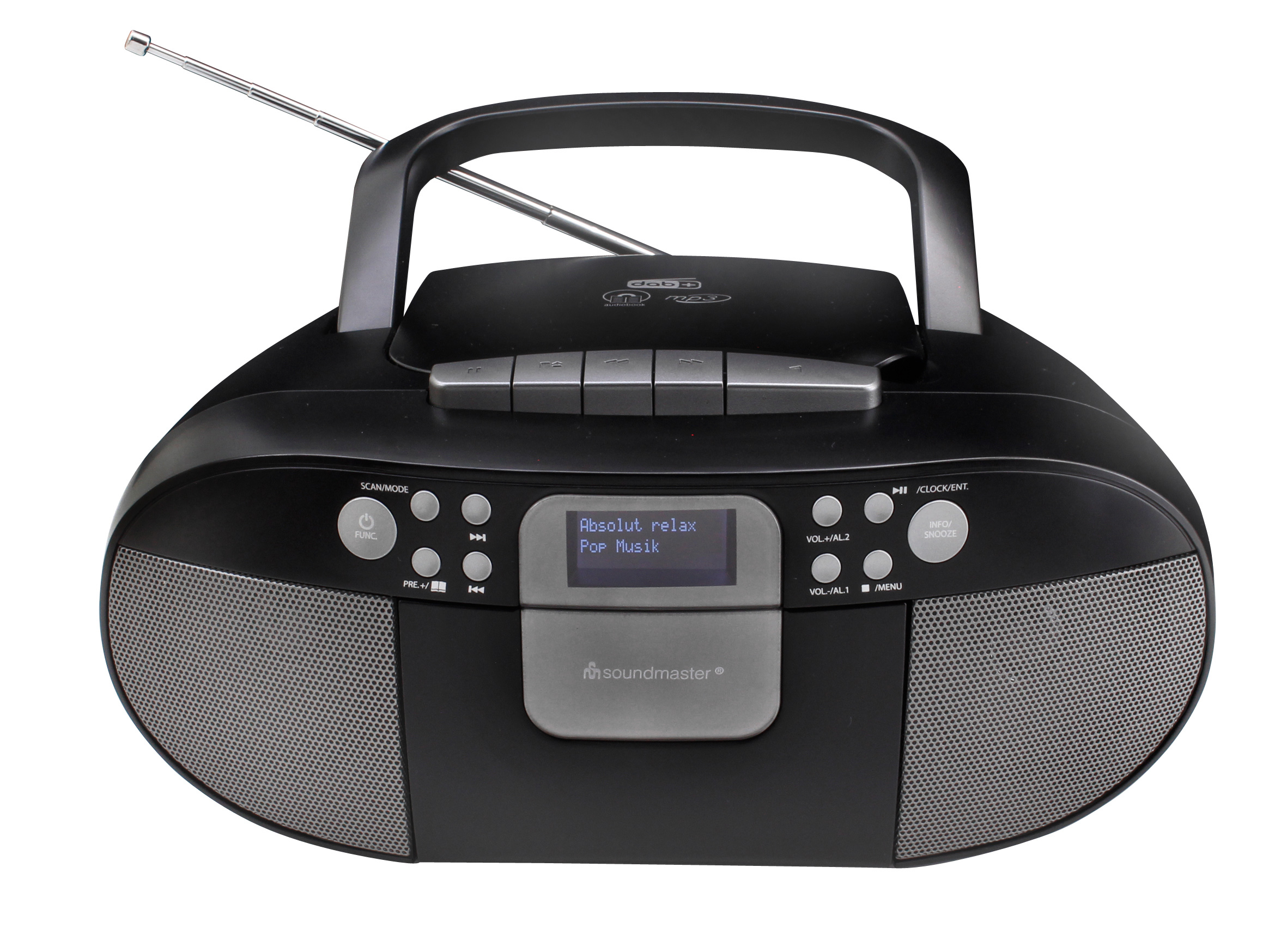 CD/MP3 Boombox mit DAB+/UKW Radio, Kassettenspieler, USB