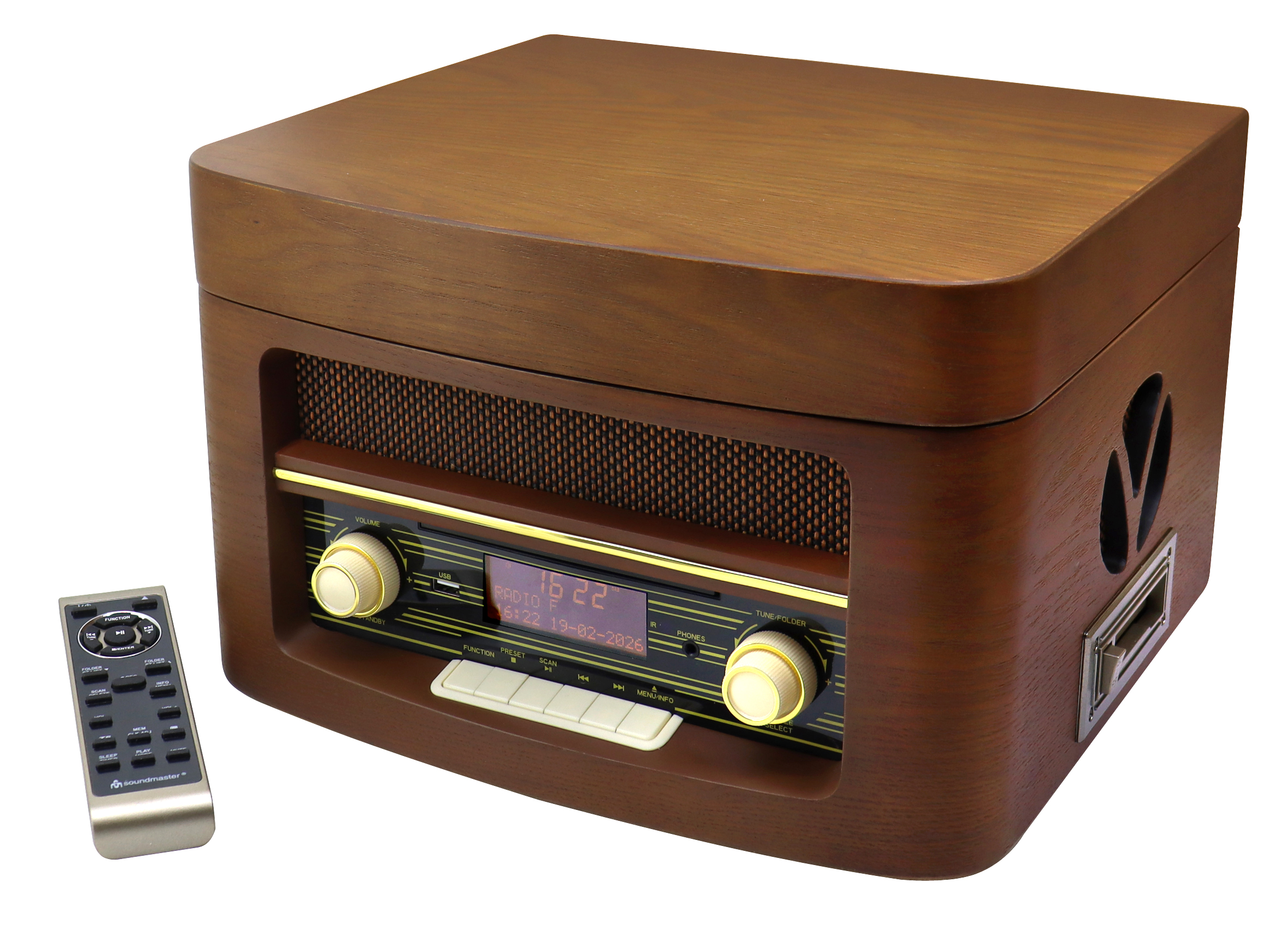 Nostalgic stereo system with DAB+/FM radio, turntable, CD/MP3, USB, encoding, cassette, Bluetooth®