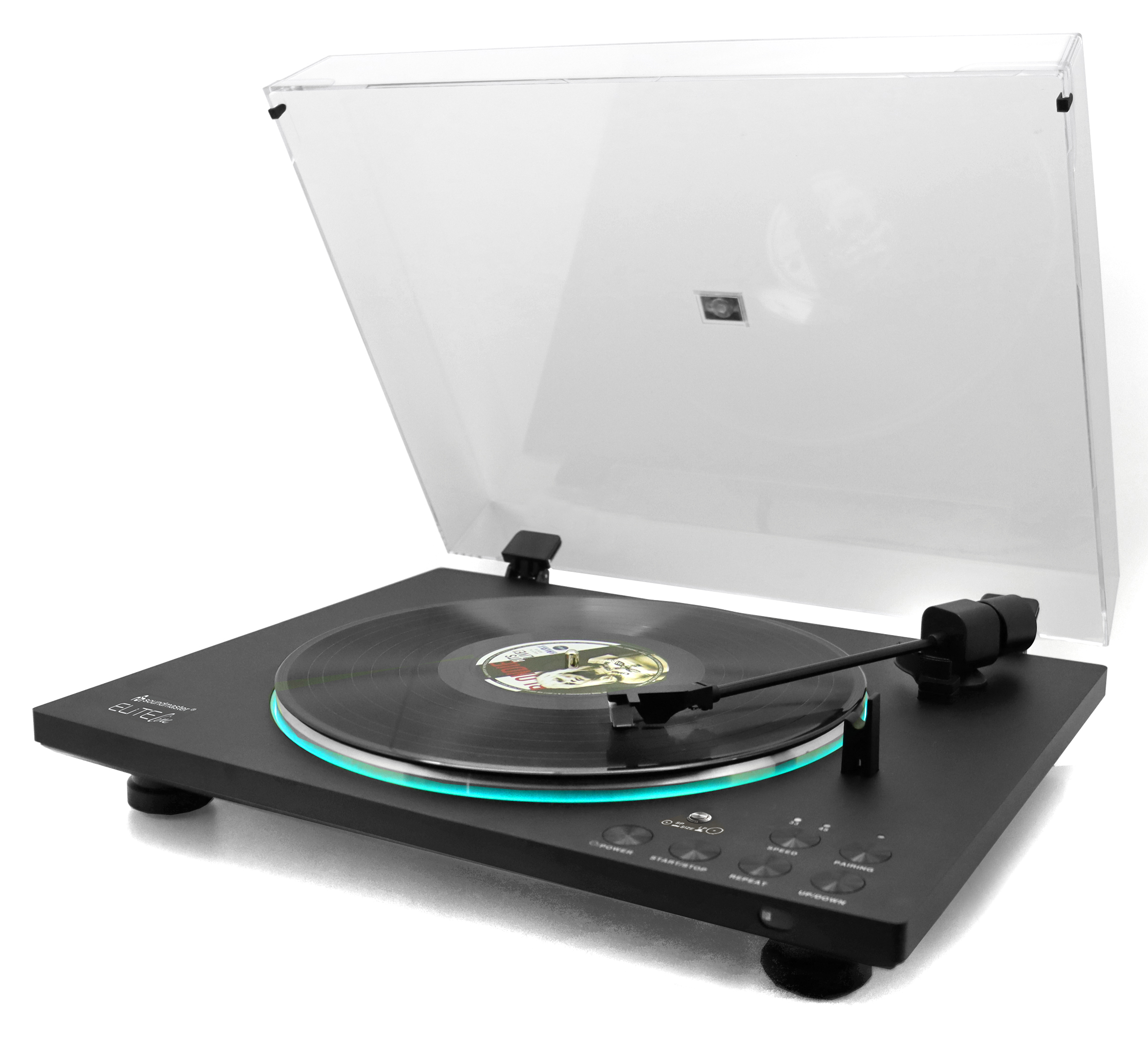 Fully automatic turntable with remote control, LED illuminated platter, magnet cartridge system, Bluetooth® transmission