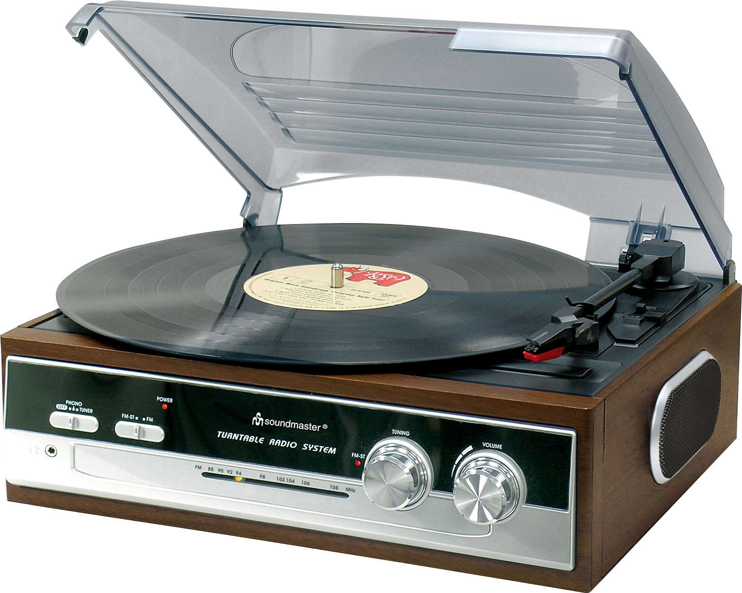 Turntable with FM stereo radio, built-in speakers