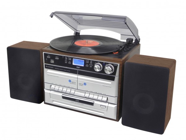 Stereo-Musikcenter mit DAB+/UKW Radio, CD/MP3, Plattenspieler, Doppelkassette, USB, Bluetooth®, Enco