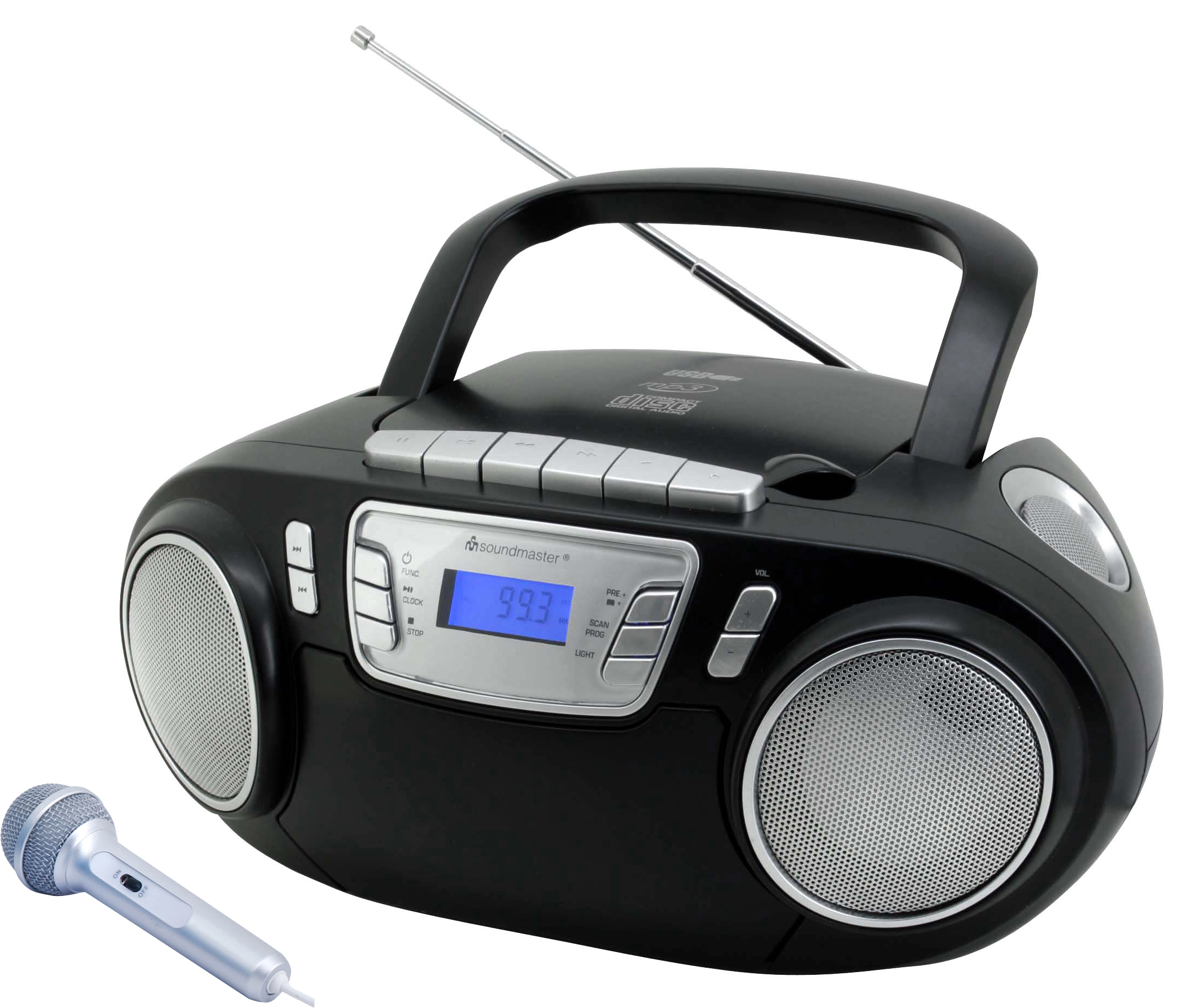 Soundmaster SCD5800 Boombox CD-MP3-Radio mit Kassette Mikro Lichteffekten u 