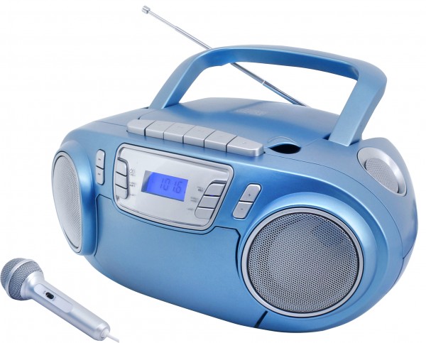 CD/MP3 Boombox mit Kassettenrekorder, UKW-PLL Radio, USB, Lichteffekten, Mitsingfunktion