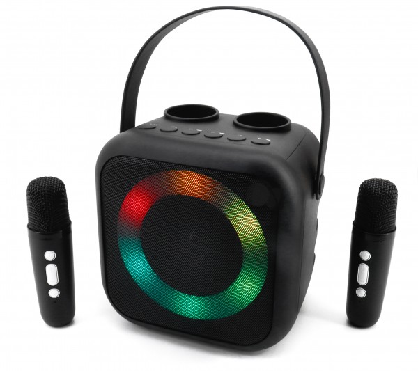 Portable Bluetooth® karaoke system with 2 Bluetooth® microphones &amp; voice changer